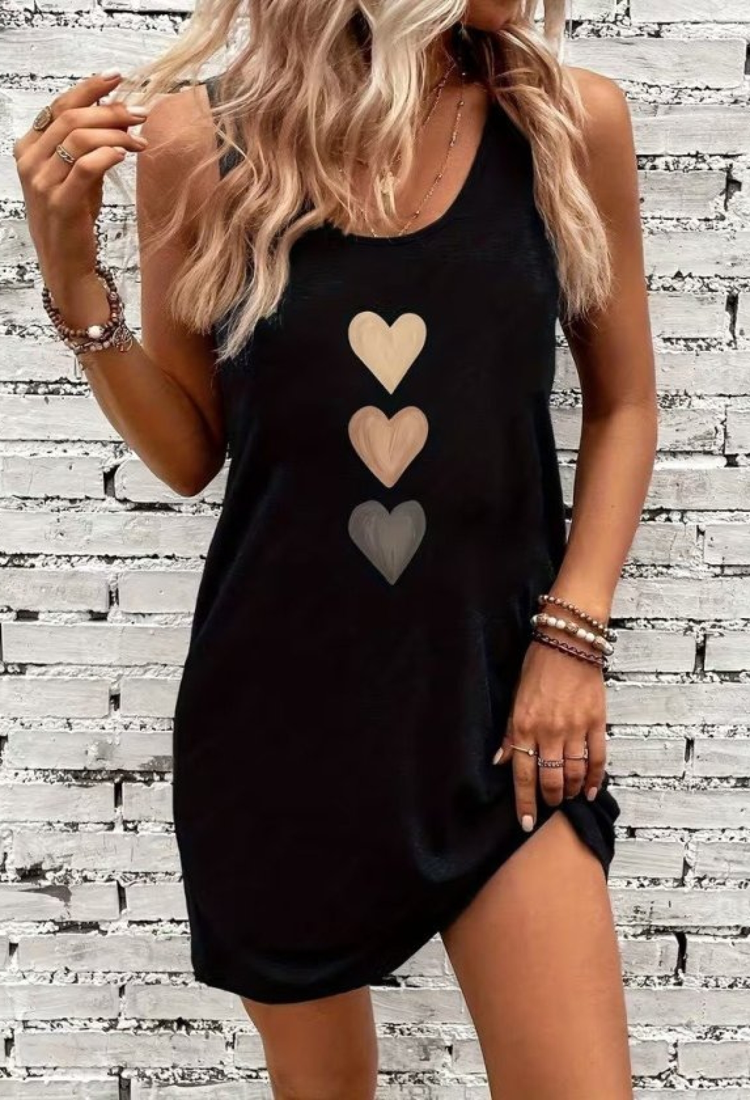 Black Mini Tank Dress With Hearts Pattern - Brand: Janes - Women & Kids, Baby Clothes Wholesale - TheBS Women