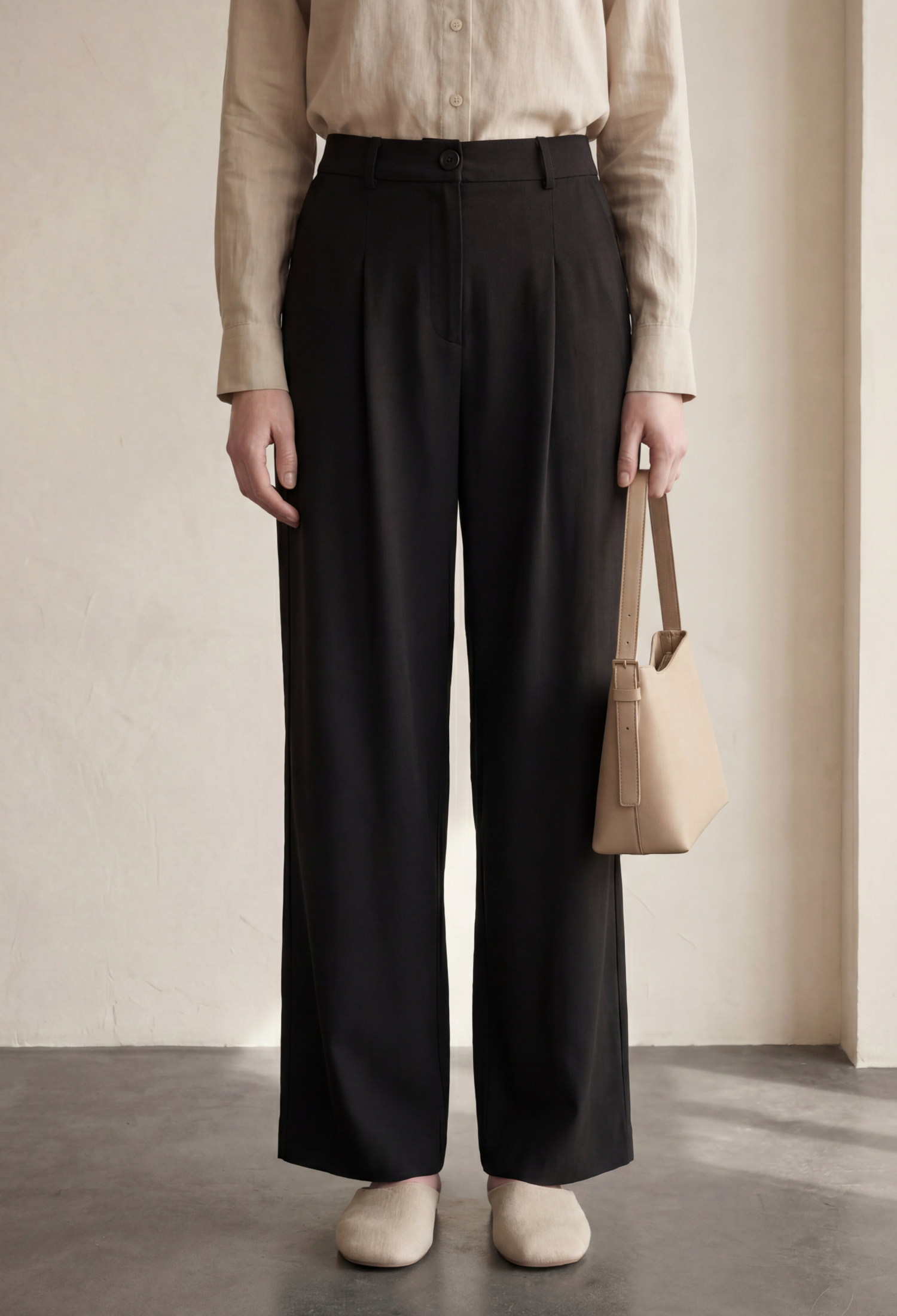 Black Palazzo Pants Wide Leg Buttoned Closure - Brand: My Fashion - Women & Kids, Baby Clothes Wholesale - TheBS Women