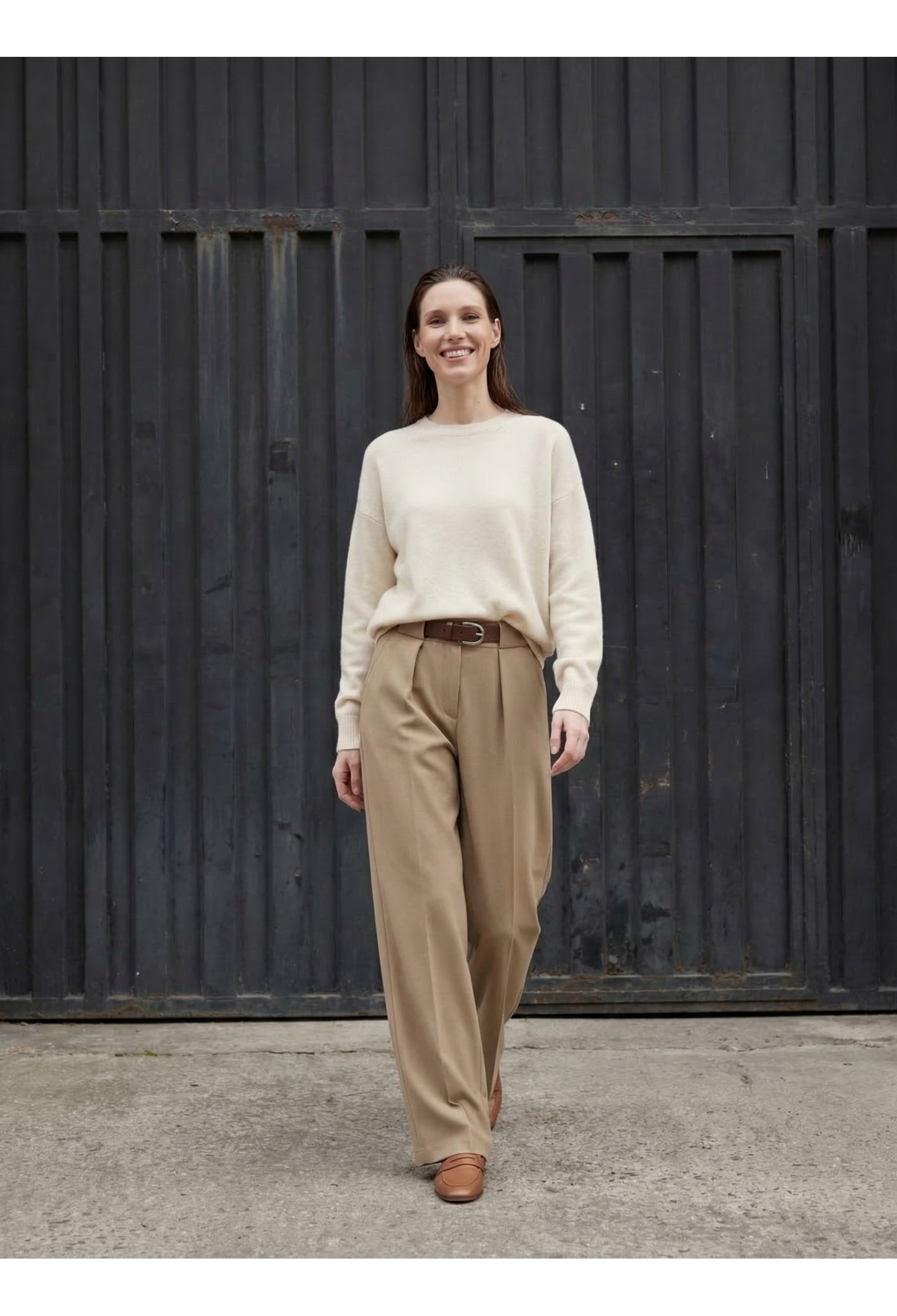 Beige Palazzo Pants With High Waist And Buckle Closure - Brand: My Fashion - Women & Kids, Baby Clothes Wholesale - TheBS Women