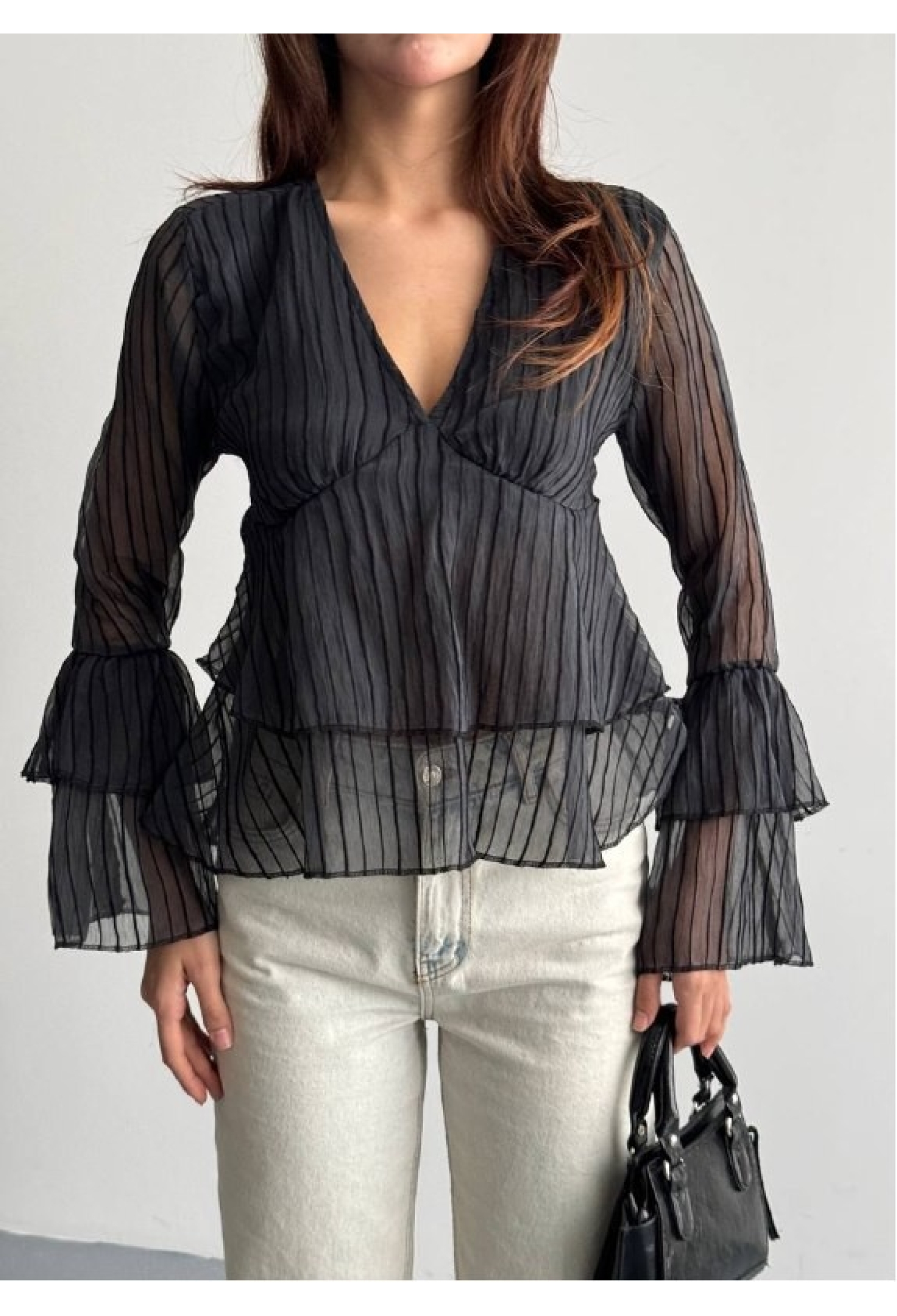 Elegant Striped V-Neck Blouse - Brand: Mistix - Women & Kids, Baby Clothes Wholesale - TheBS Women
