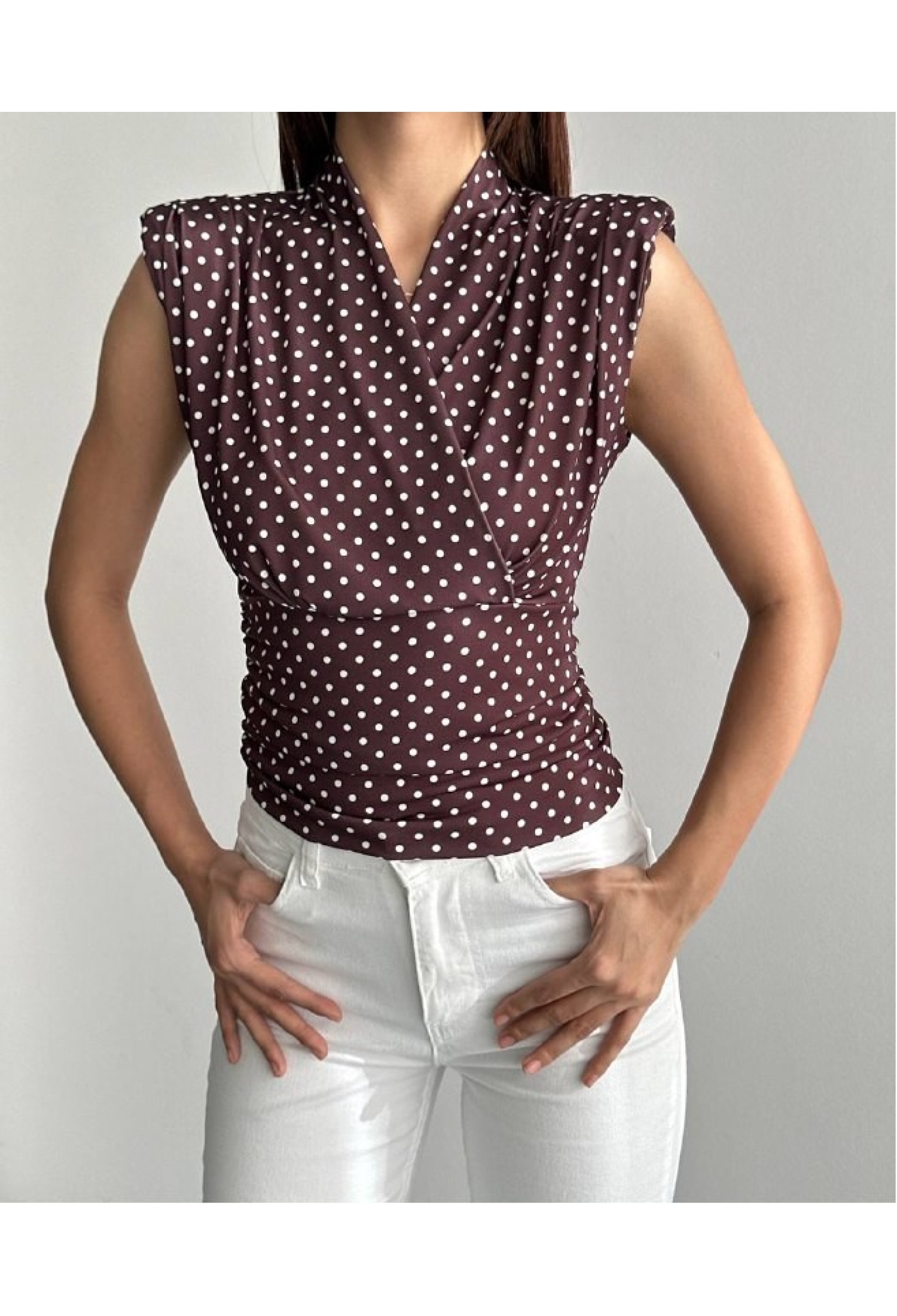 ClaretBlouse With Polka Dot Slim Fit V-Neck - Brand: Mistix - Women & Kids, Baby Clothes Wholesale - TheBS Women