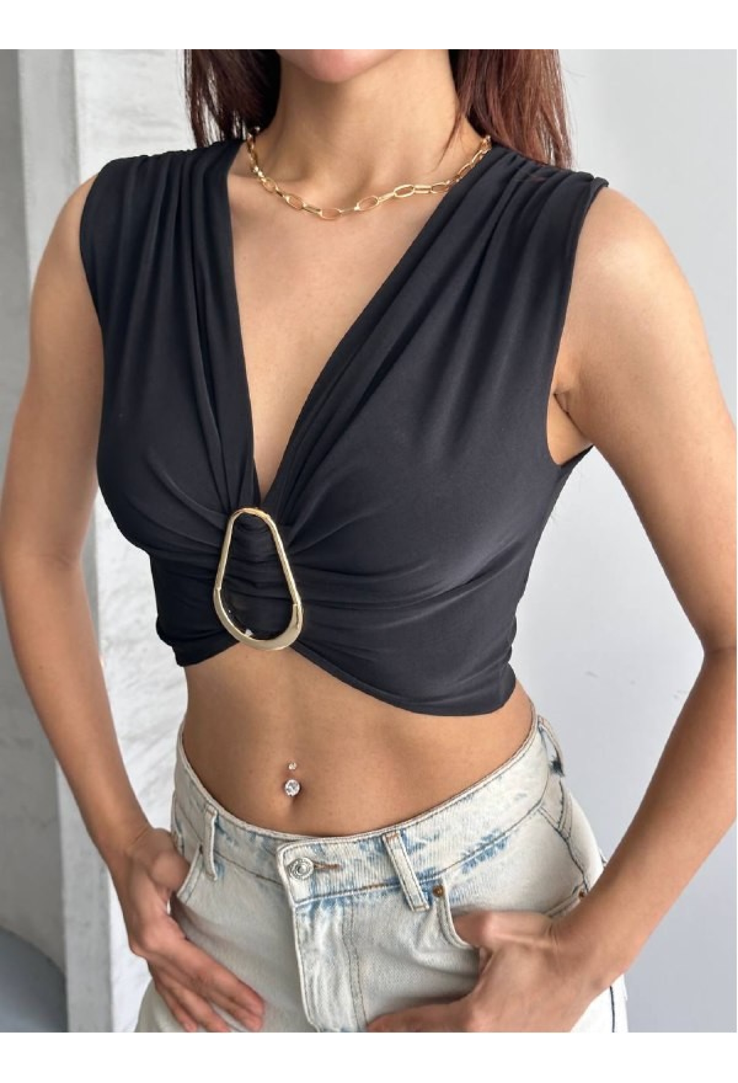 Blouse With Cap Sleeves And Plunging Neck - Brand: Mistix - Women & Kids, Baby Clothes Wholesale - TheBS Women