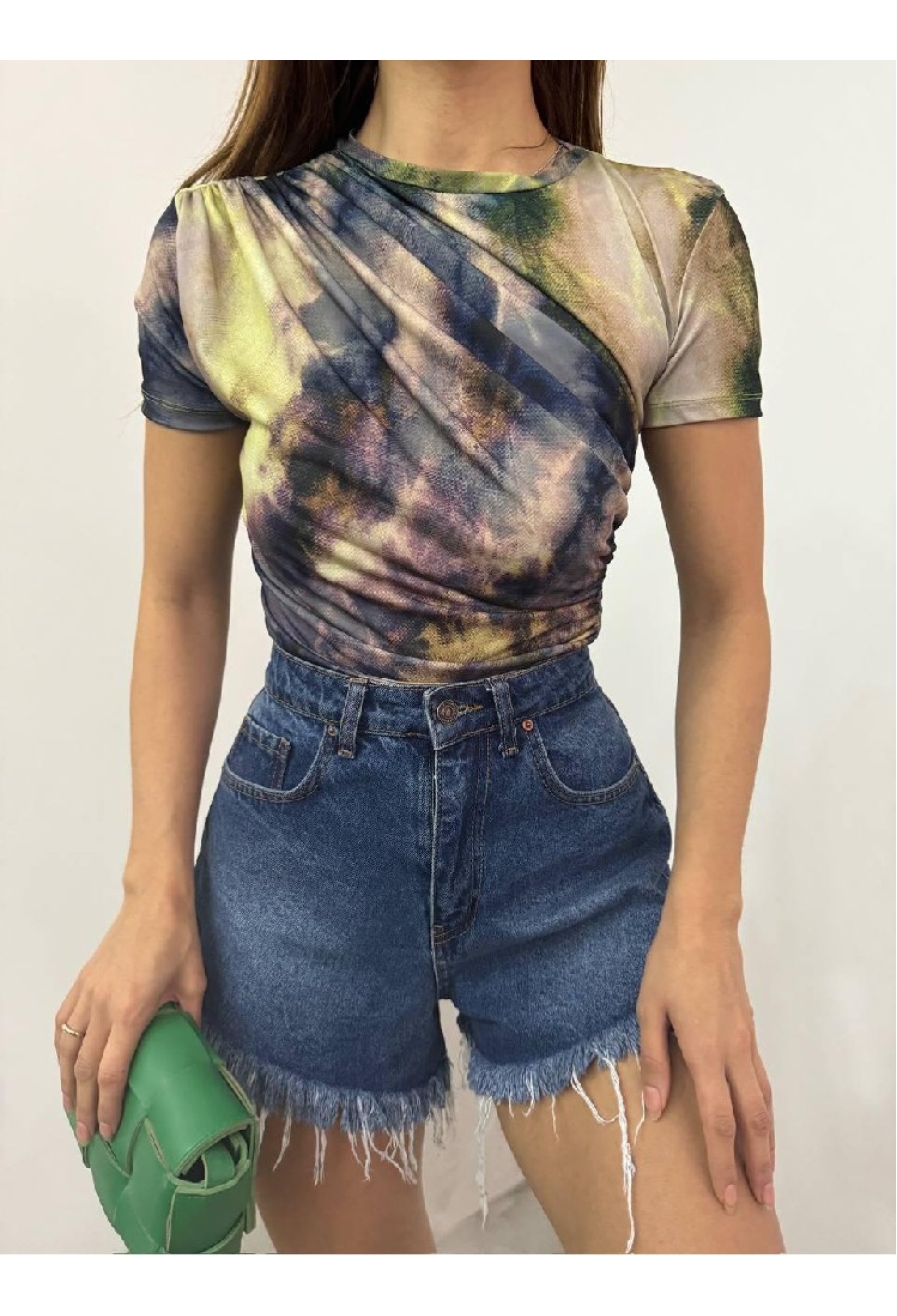 Tie Dye Fitted Crop Blouse With Short Sleeves - Brand: Mistix - Women & Kids, Baby Clothes Wholesale - TheBS Women