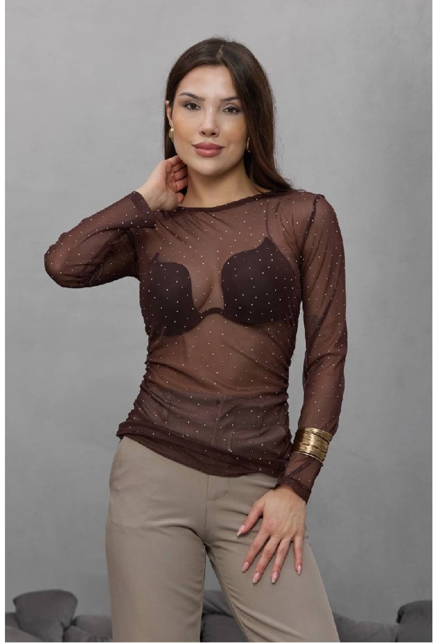 Sequined Blouse With Round Neck And Slim Fit - Brand: Mistix - Women & Kids, Baby Clothes Wholesale - TheBS Women