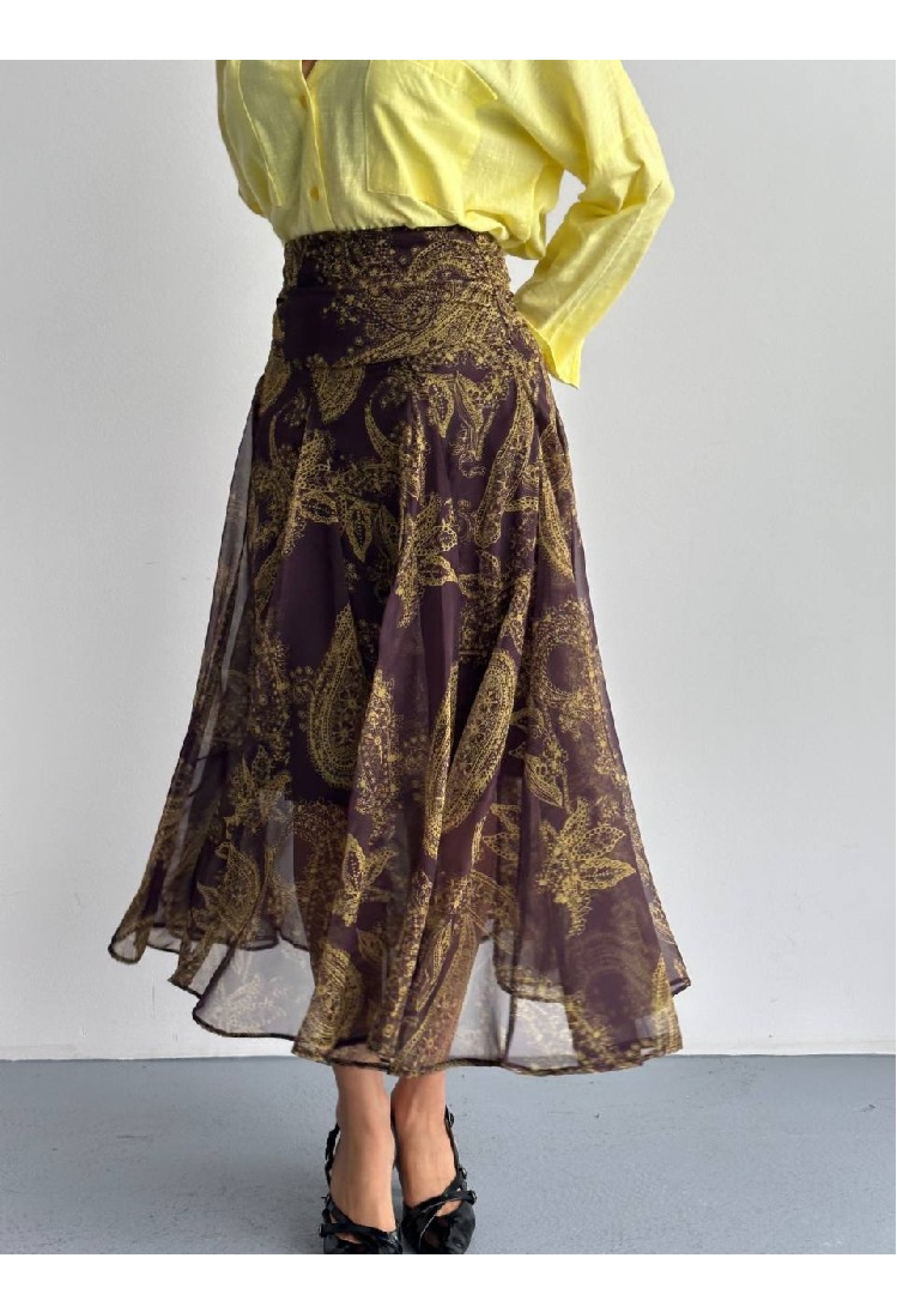 Brown Vintage Paisley Flared Midi Skirt - Brand: Mistix - Women & Kids, Baby Clothes Wholesale - TheBS Women