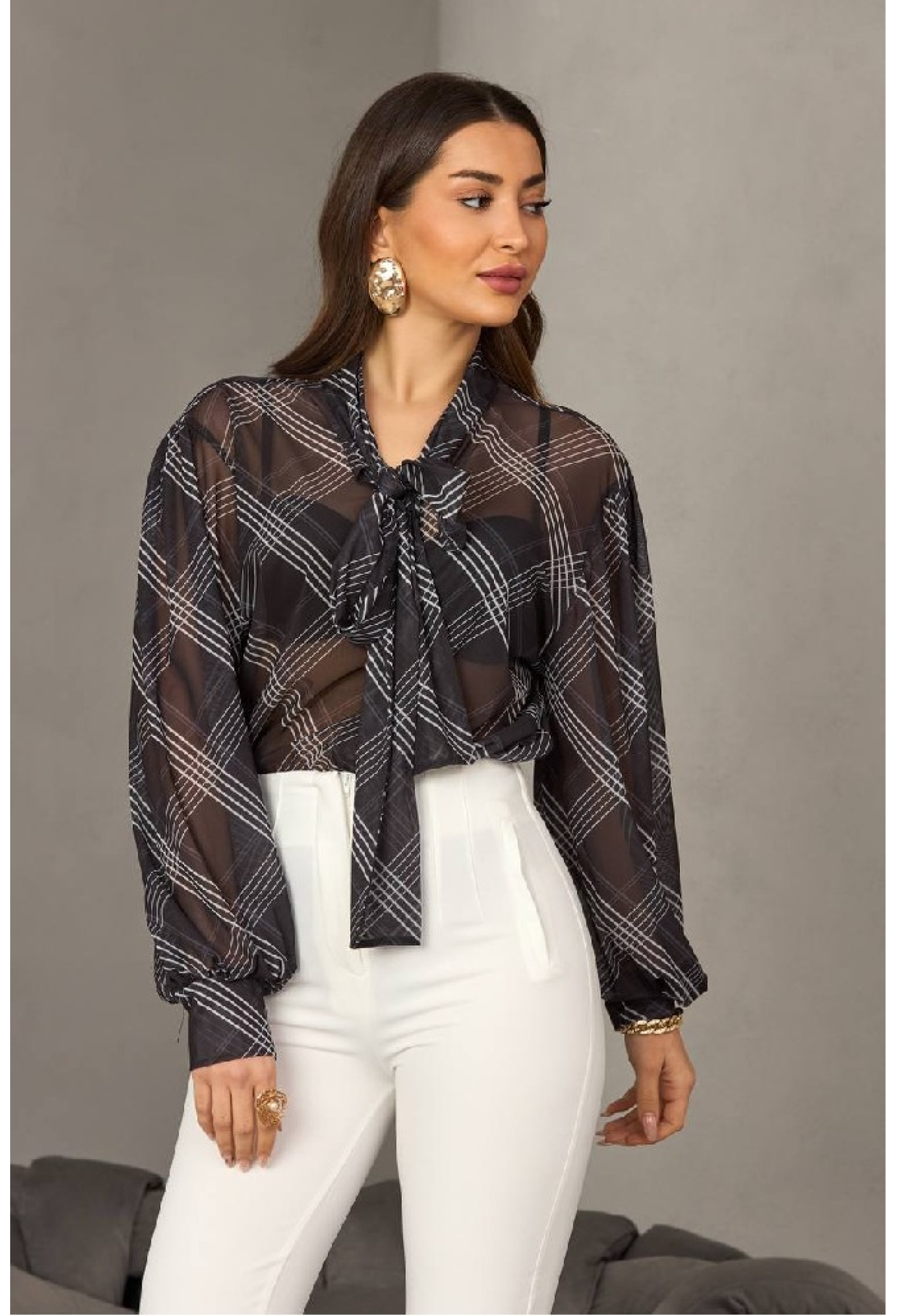 Elegant Black Checkered Shirt With Tie Closure - Brand: Mistix - Women & Kids, Baby Clothes Wholesale - TheBS Women
