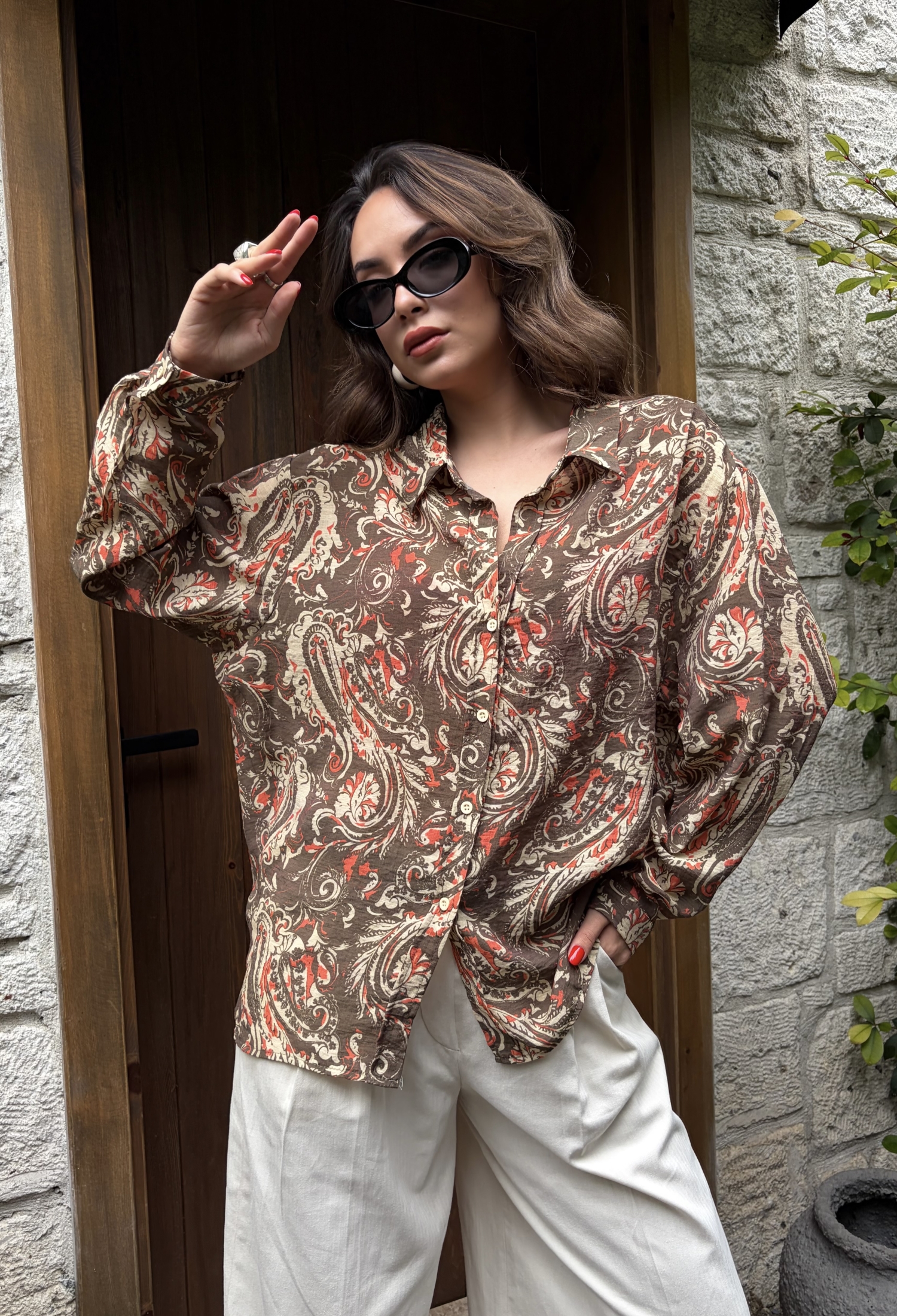 Brown Paisley Casual Oversized Fit Buttoned Shirt - Brand: First Angels - Women & Kids, Baby Clothes Wholesale - TheBS Women
