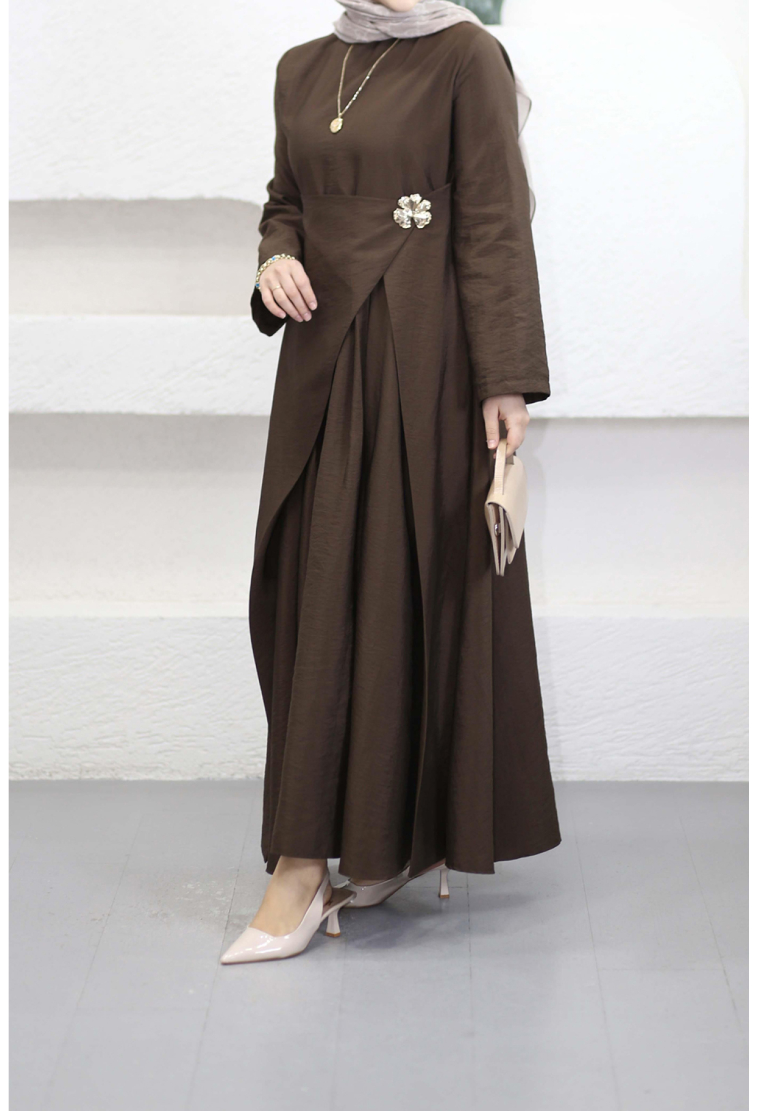 Brown Elegant A-Line Floor Length Dress - Brand: Mode Roy - Women & Kids, Baby Clothes Wholesale - TheBS Women