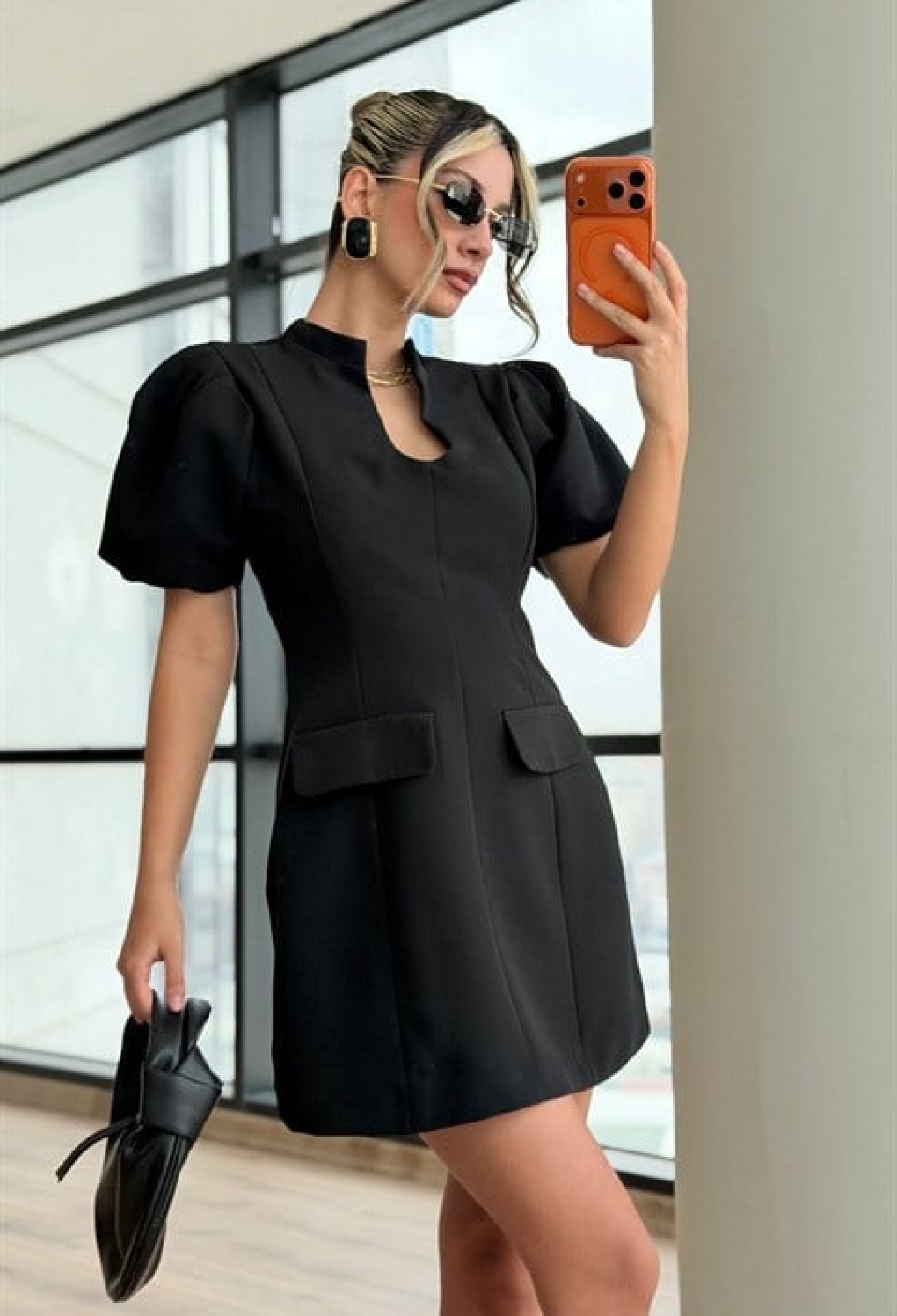 Elegant Mini Sheath Dress With Puff Sleeves - Brand: Sobe Istanbul - Women & Kids, Baby Clothes Wholesale - TheBS Women