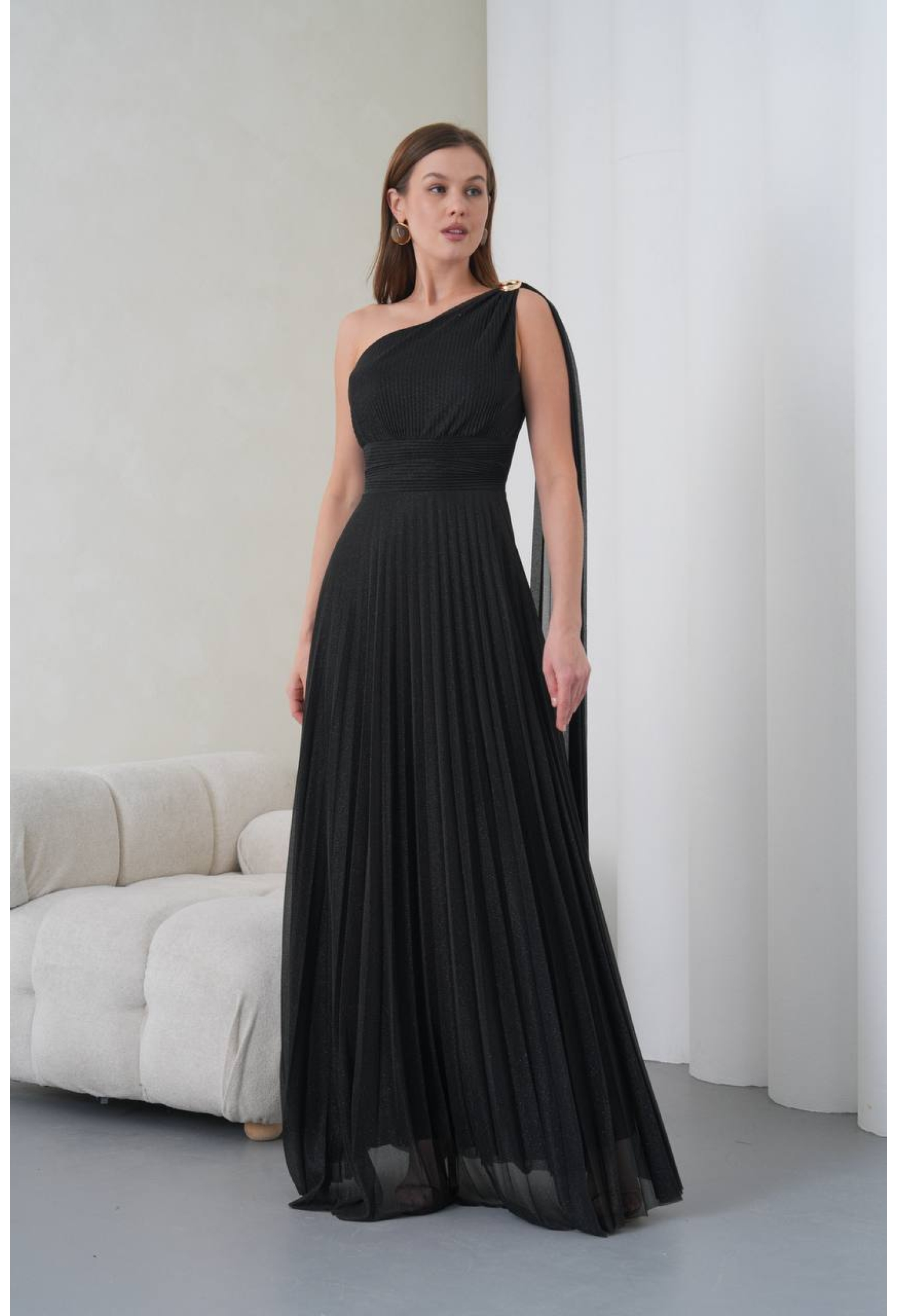 Elegant One Shoulder Floor Length A-Line Dress - Brand: Mode Roy - Women & Kids, Baby Clothes Wholesale - TheBS Women