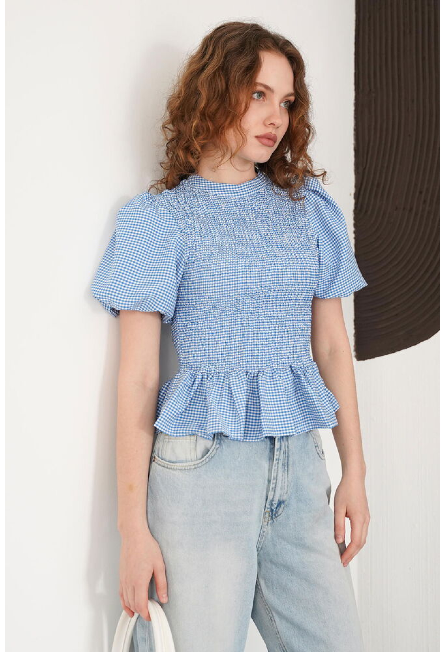 Blue Gingham Puff Sleeve ShirtCasual Preppy Short Sleeve - Brand: Topshow - Women & Kids, Baby Clothes Wholesale - TheBS Women