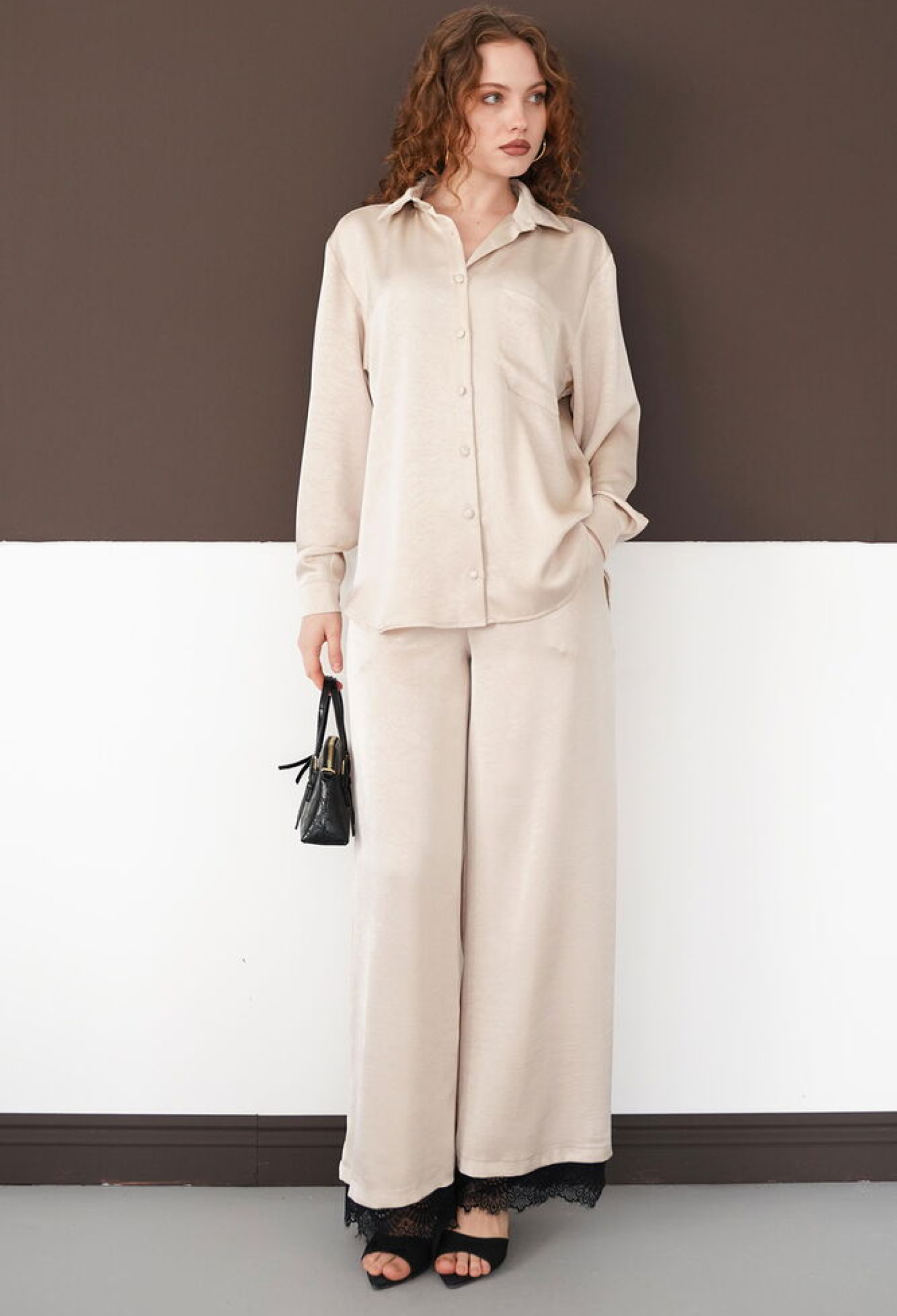 Beige Elegant Casual Modest Palazzo Pants - Brand: Topshow - Women & Kids, Baby Clothes Wholesale - TheBS Women