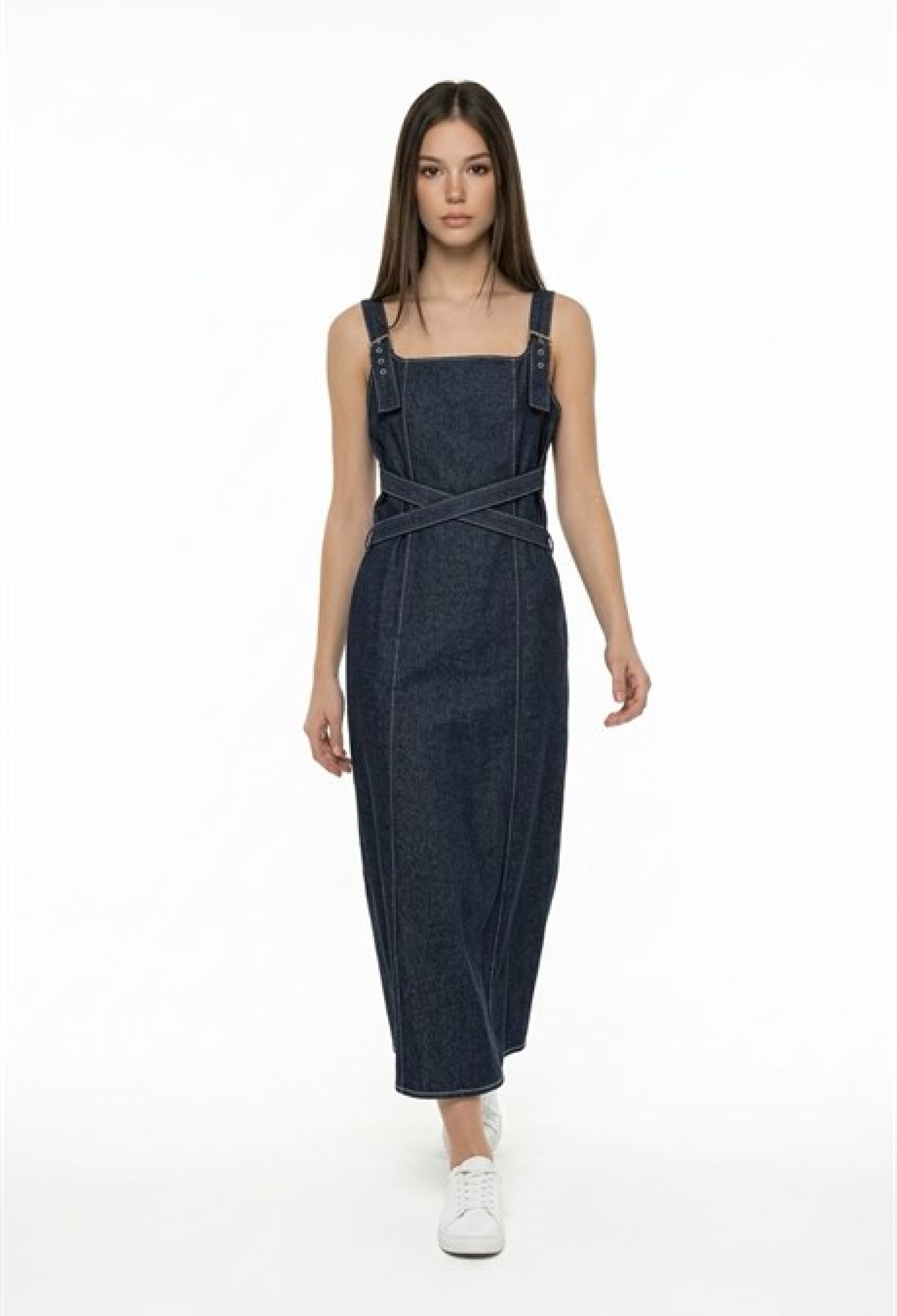 Blue Sleeveless Midi Jumper Dress With Square Neck - Brand: Levure - Women & Kids, Baby Clothes Wholesale - TheBS Women