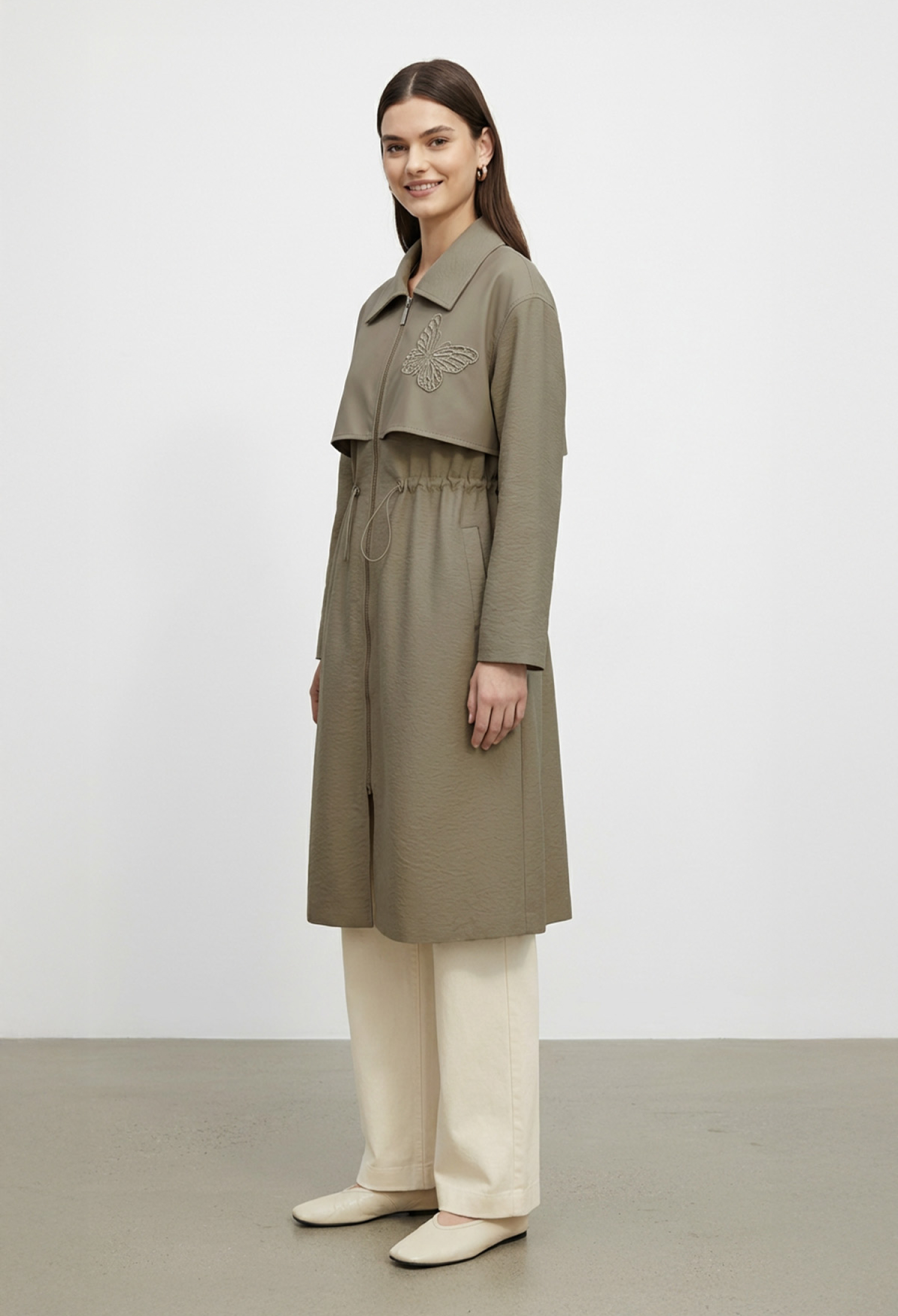 Khaki Car Coat With Zip Up Closure - Brand: Puane - Women & Kids, Baby Clothes Wholesale - TheBS Women