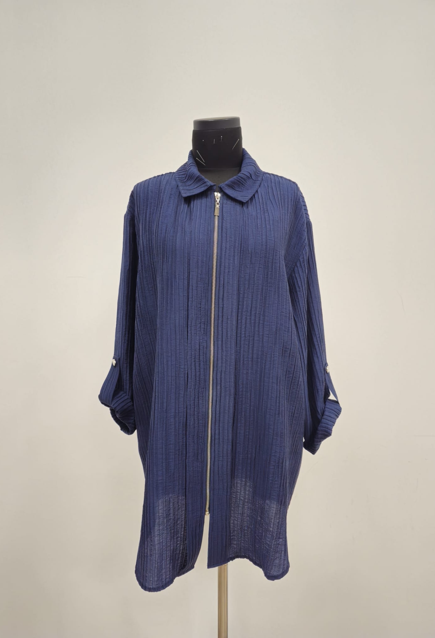 Navy Blue Oversized Polo Neck Zip Up Shirt - Brand: Puane - Women & Kids, Baby Clothes Wholesale - TheBS Women