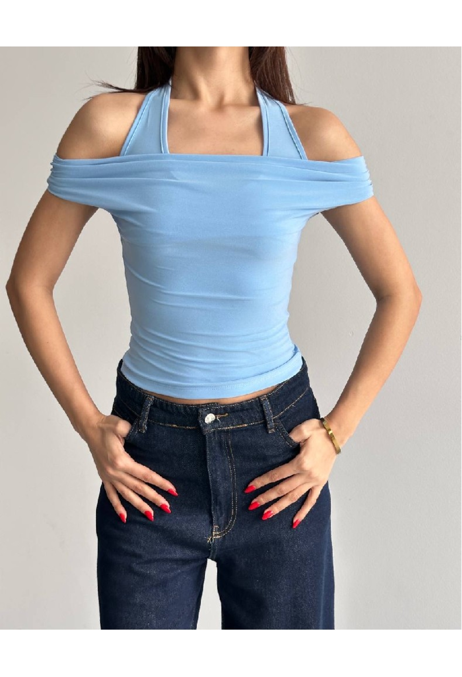 Slim Fit Sleeveless Halter Neck Crop Blouse - Brand: Mistix - Women & Kids, Baby Clothes Wholesale - TheBS Women