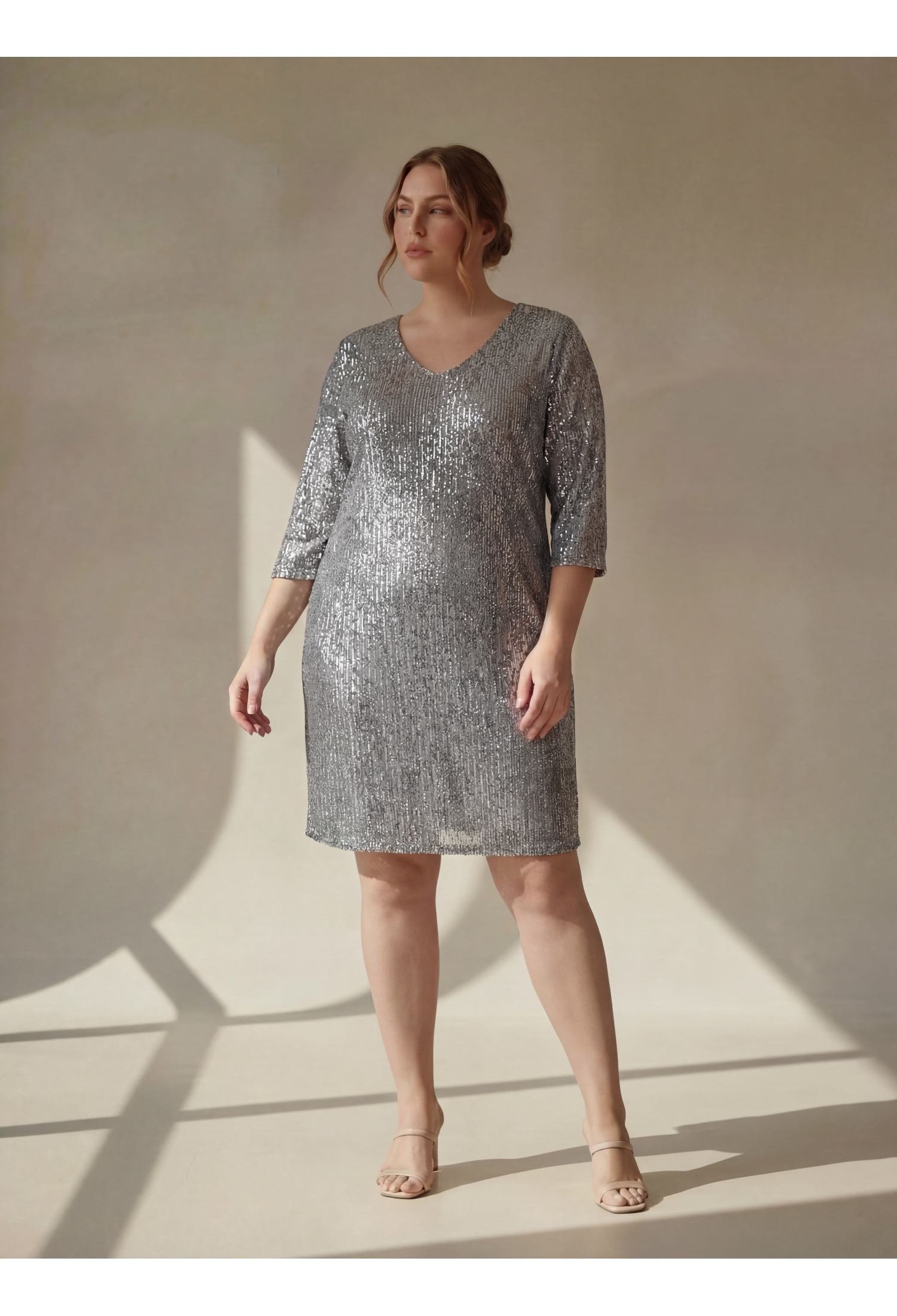 Silver Sequined Plus Size Elegant Shift Dress - Brand: RMG - Women & Kids, Baby Clothes Wholesale - TheBS Women