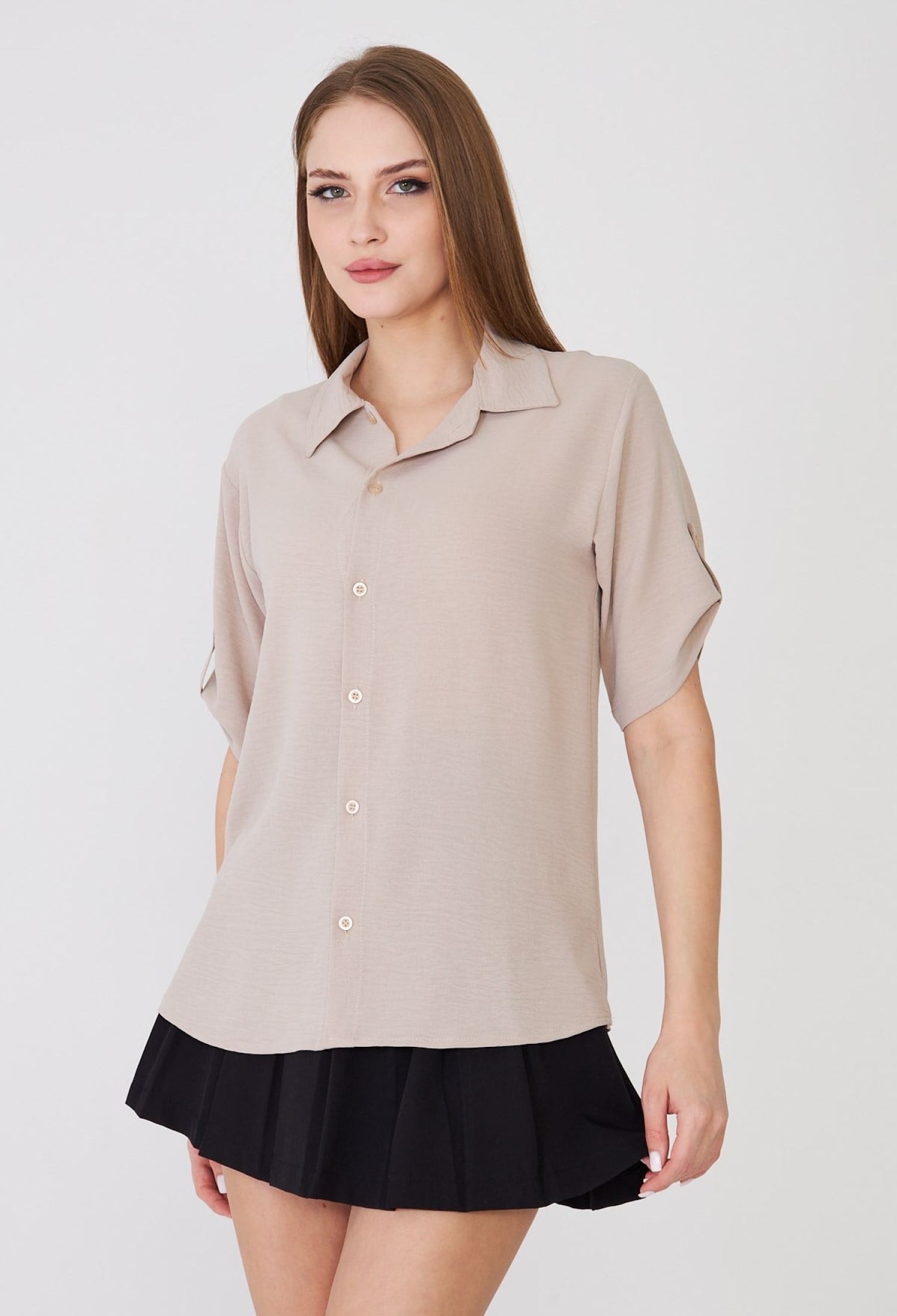 Beige Shirt With Notched Neck And Half Sleeves - Brand: Sortie Collection - Women & Kids, Baby Clothes Wholesale - TheBS Women