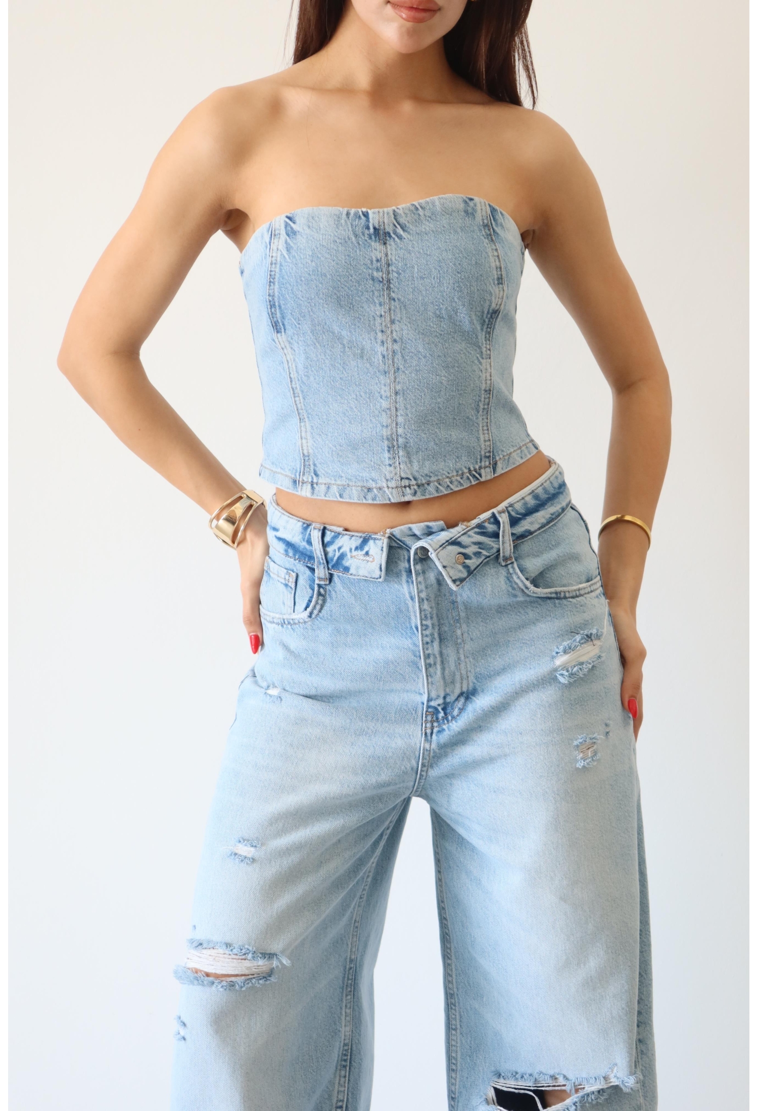Blue Fitted Crop Vest - Casual & Retro Style