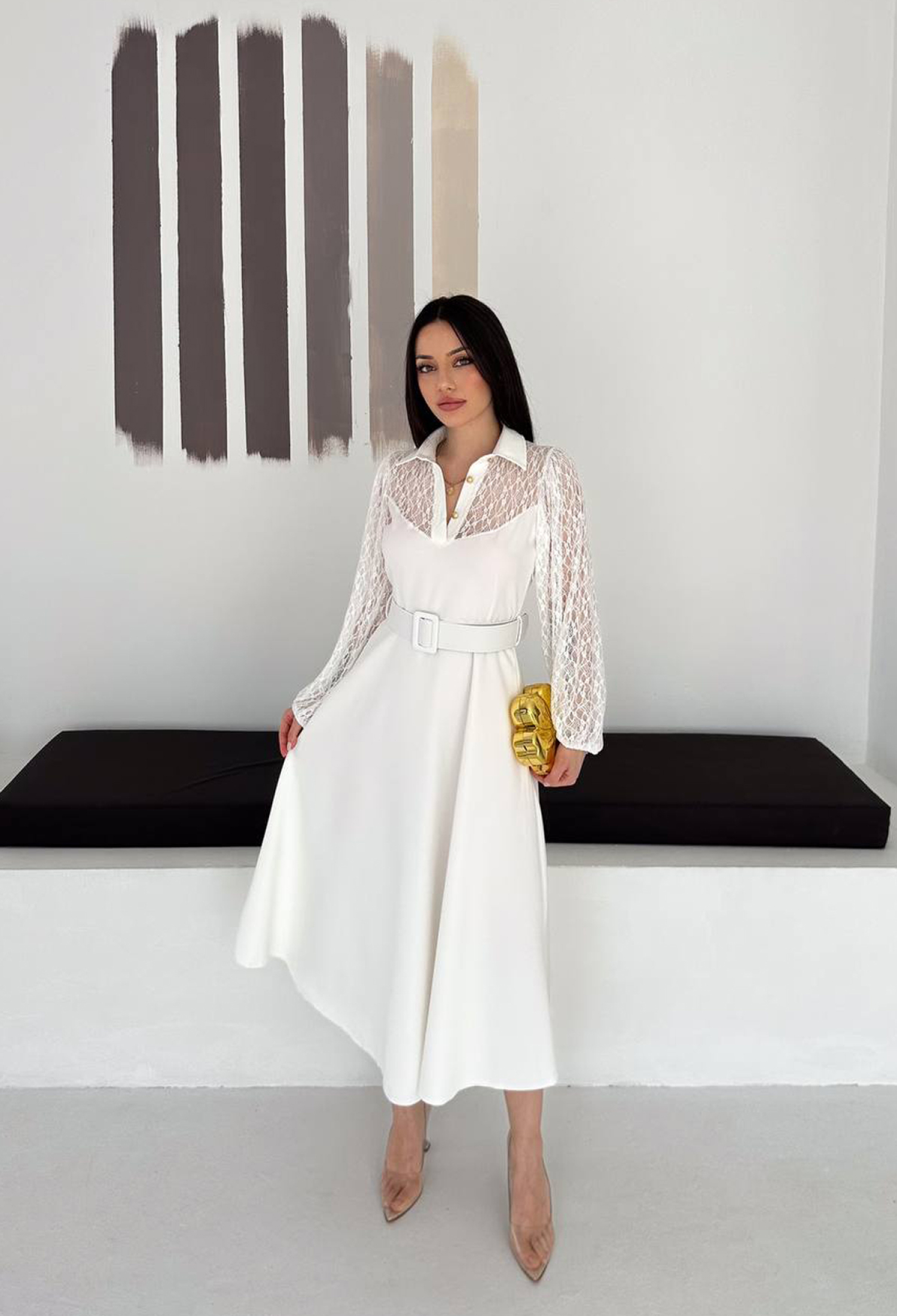 Elegant A-Line Midi Dress With Long Sleeves - Brand: Mode Roy - Women & Kids, Baby Clothes Wholesale - TheBS Women