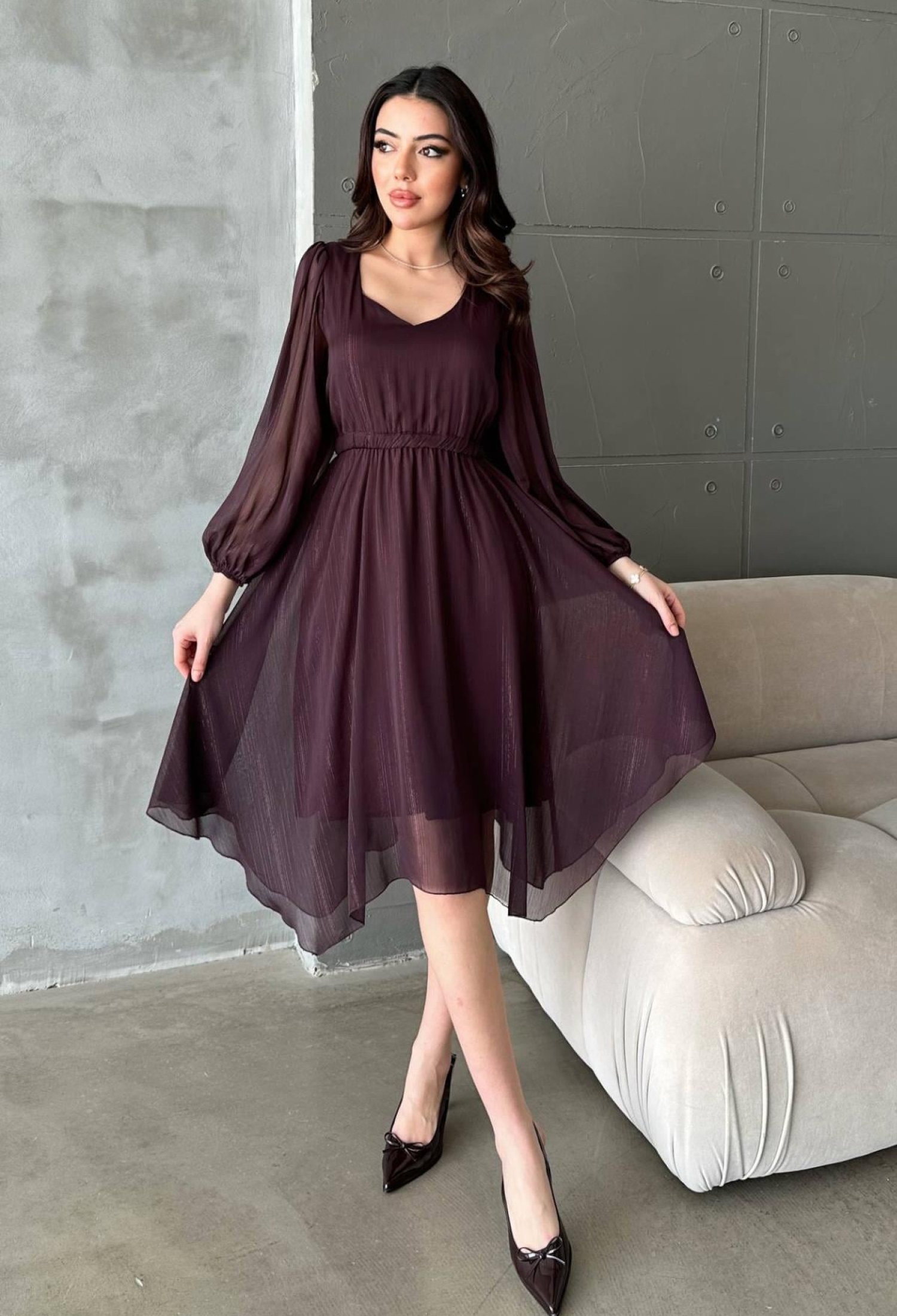 Claret Red Elegant Fit And Flare Dress - Brand: Elisa - Women & Kids, Baby Clothes Wholesale - TheBS Women