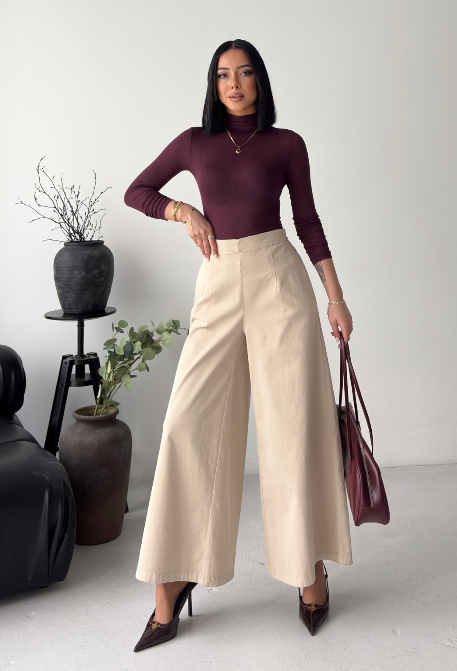 Beige Palazzo Pants With High Waist And Wide Leg - Brand: XLove - Women & Kids, Baby Clothes Wholesale - TheBS Women