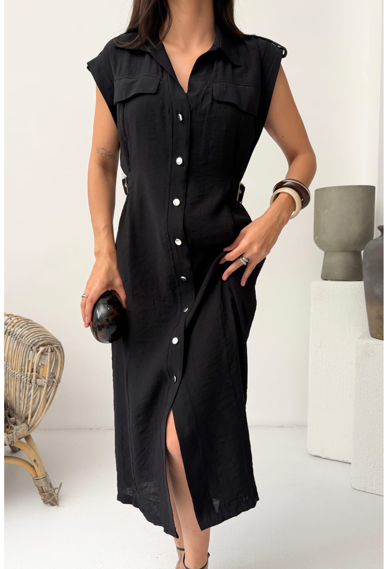 Midi Shirt Dress With Cap Sleeves - Brand: Mode Roy - Women & Kids, Baby Clothes Wholesale - TheBS Women