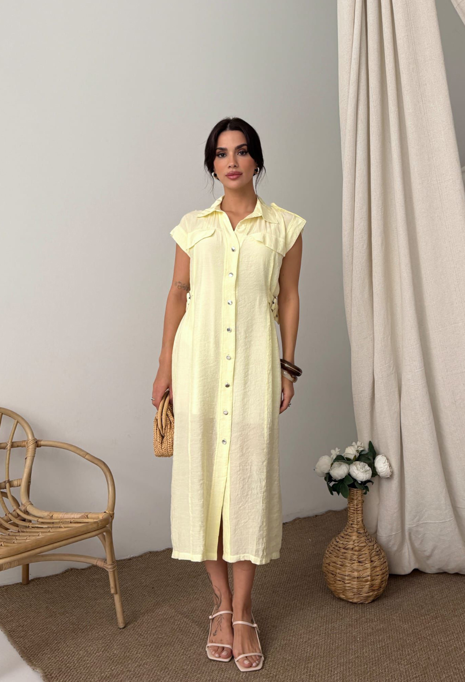 Shirt Dress With Cap Sleeve And Notched Neck - Brand: Mode Roy - Women & Kids, Baby Clothes Wholesale - TheBS Women