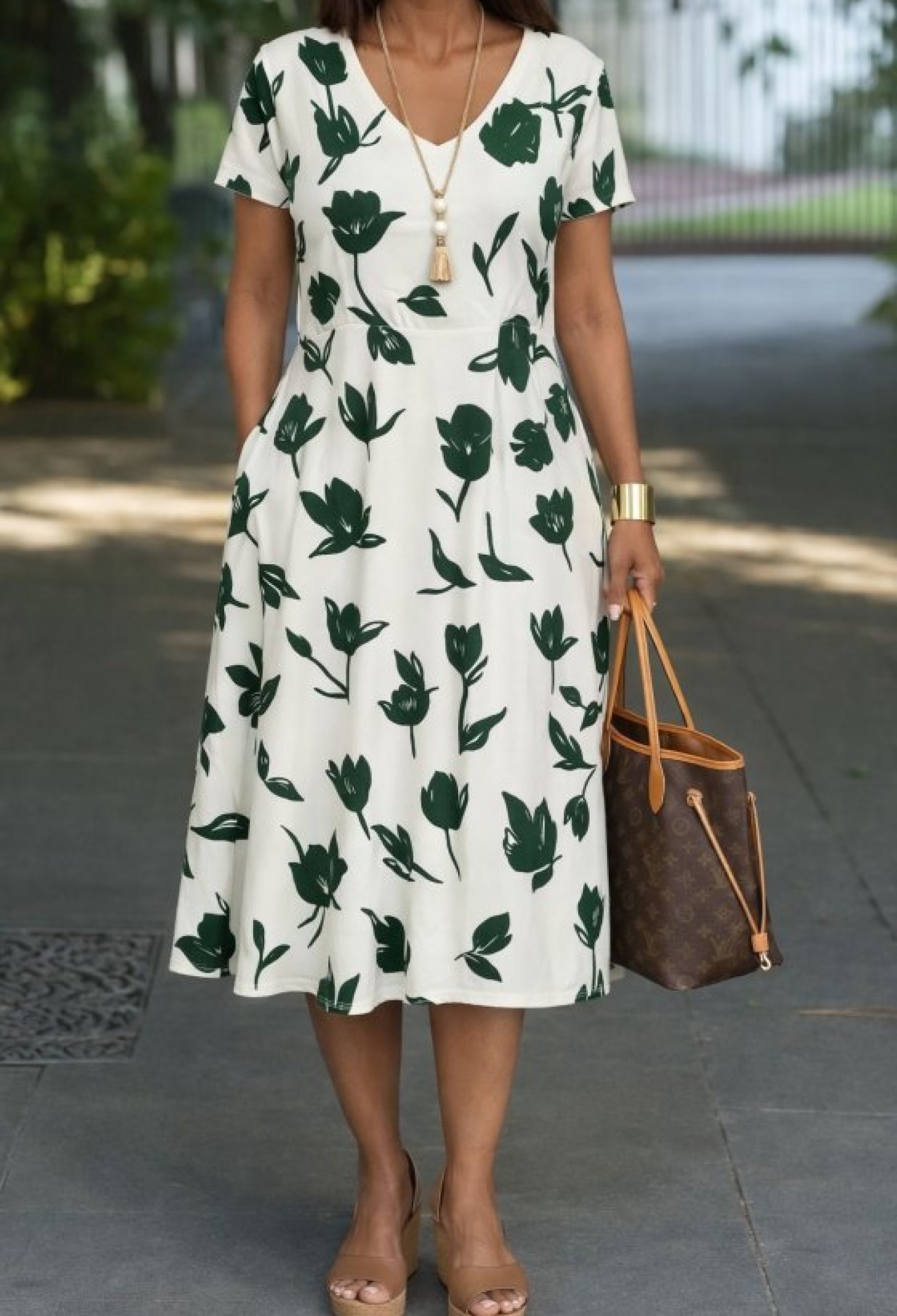 White Floral A-Line V-Neck Midi Dress - Brand: Janes - Women & Kids, Baby Clothes Wholesale - TheBS Women