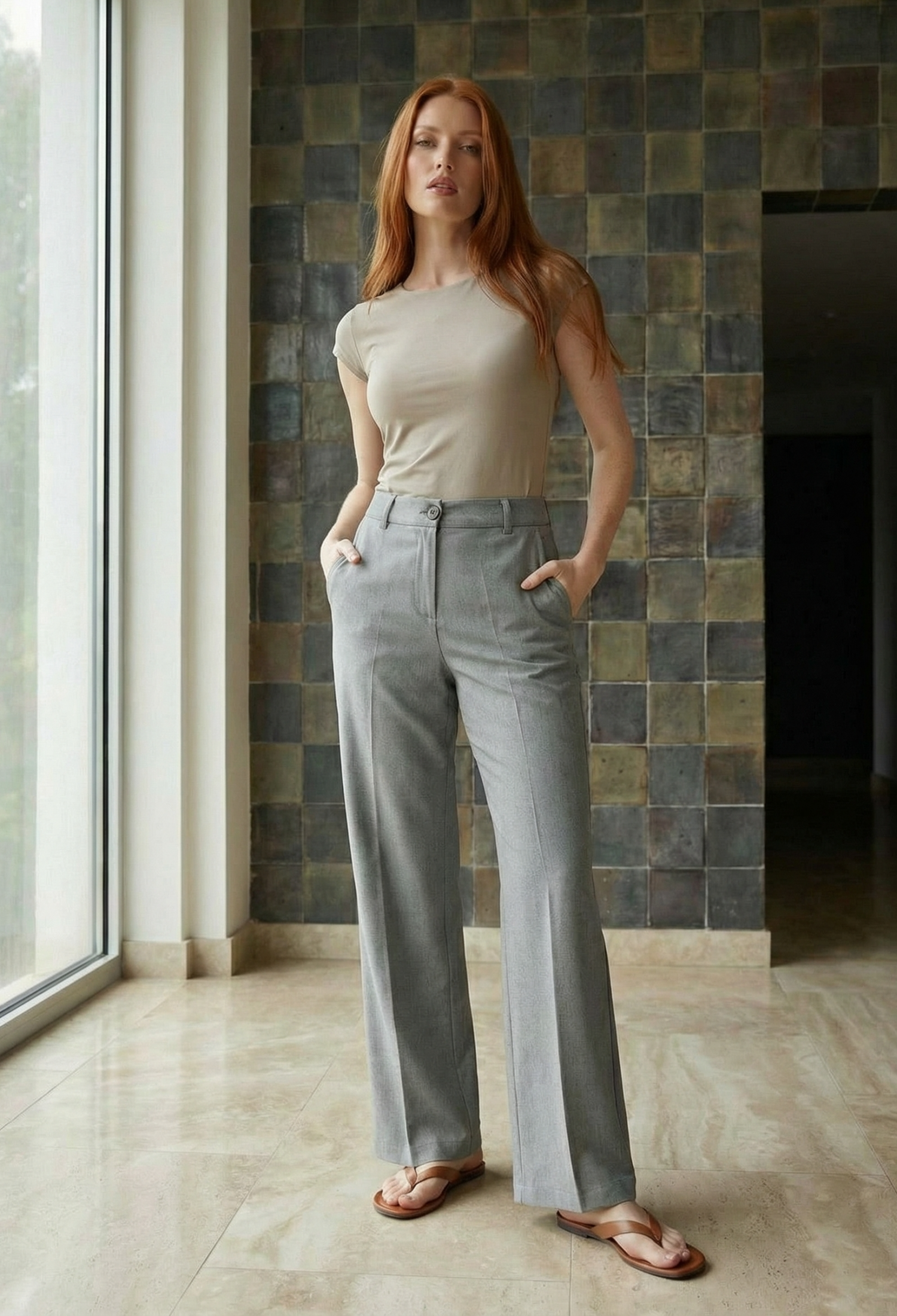 Grey Tapered/Carrot Pants With Buttoned Closure - Brand: My Fashion - Women & Kids, Baby Clothes Wholesale - TheBS Women