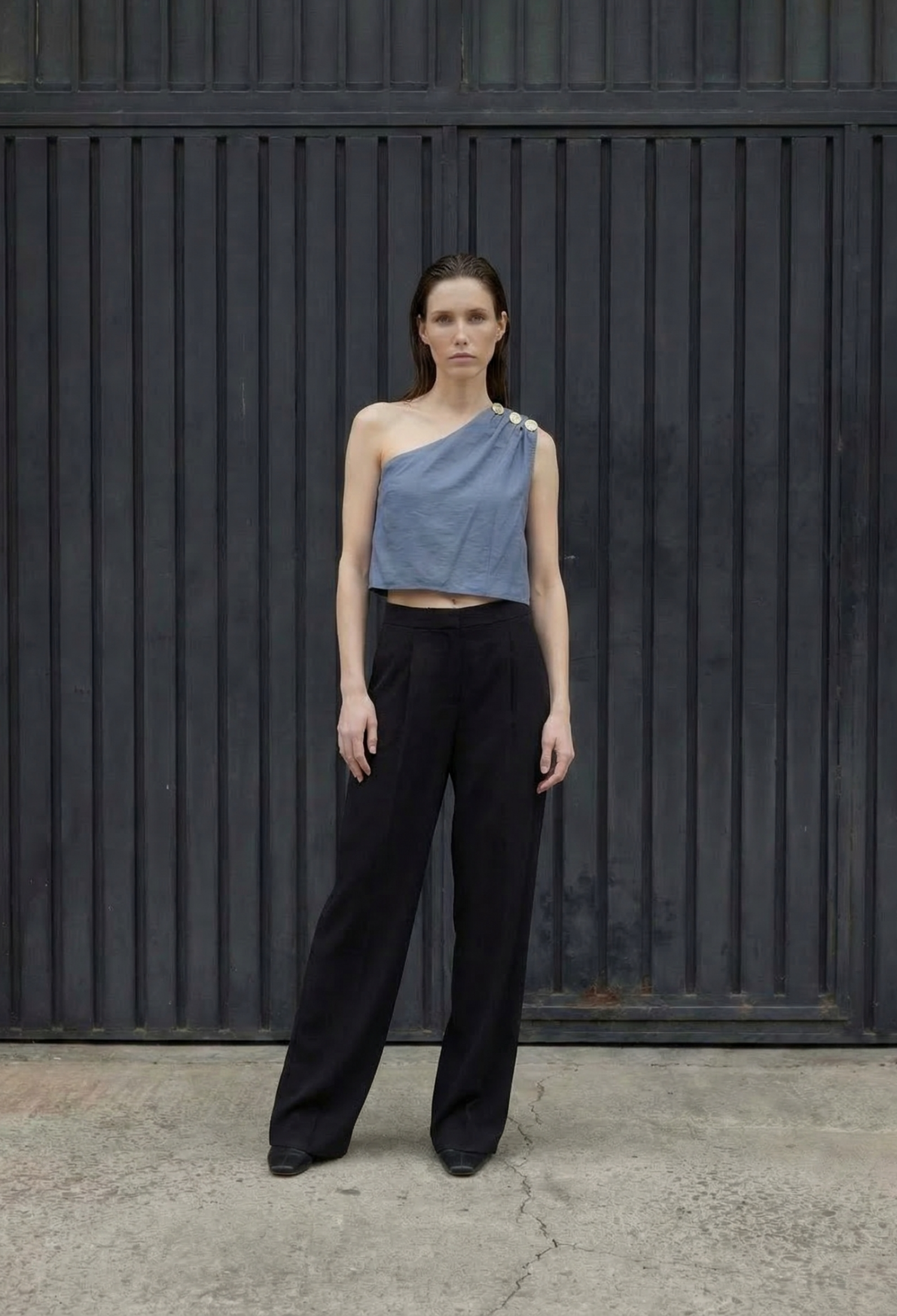 Blue BlouseOne Shoulder Neck CropSleevelessCap Sleeve - Brand: My Fashion - Women & Kids, Baby Clothes Wholesale - TheBS Women