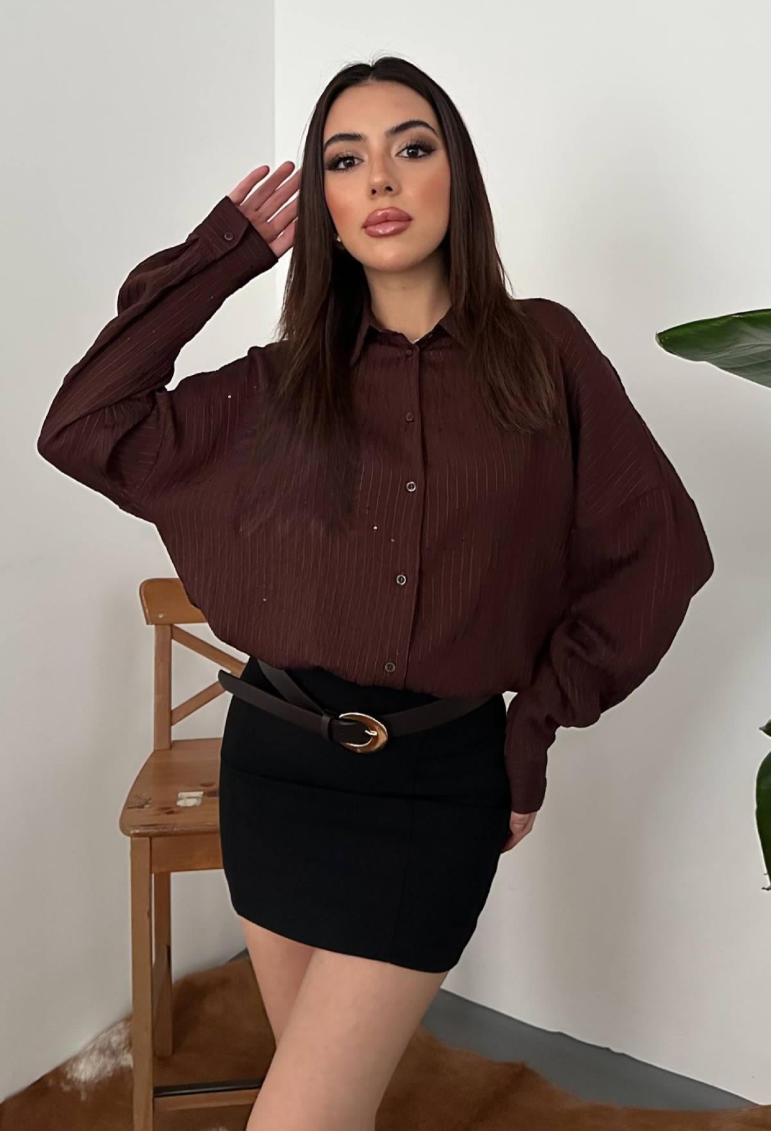 Claret Red Striped Oversized Polo Neck Shirt - Brand: Elisa - Women & Kids, Baby Clothes Wholesale - TheBS Women