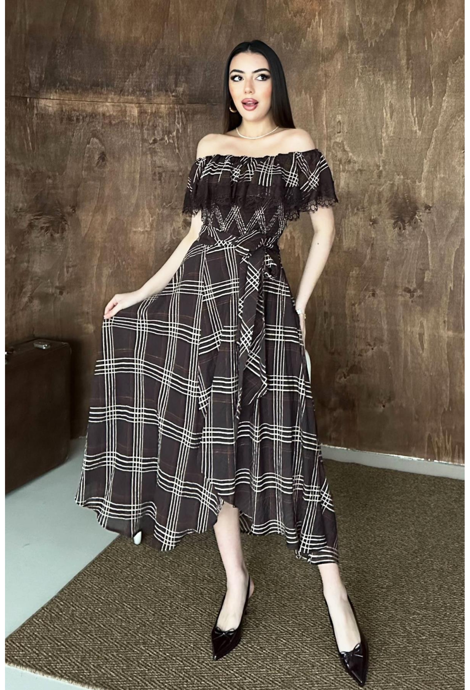 Checkered Fit And Flare Midi Dress - Brand: Elisa - Women & Kids, Baby Clothes Wholesale - TheBS Women