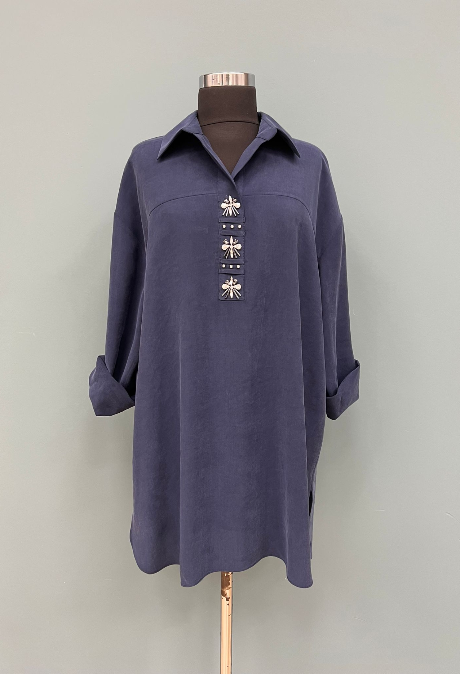 Navy Blue Modest Oversized Tunic With Polo Neck - Brand: Puane - Women & Kids, Baby Clothes Wholesale - TheBS Women