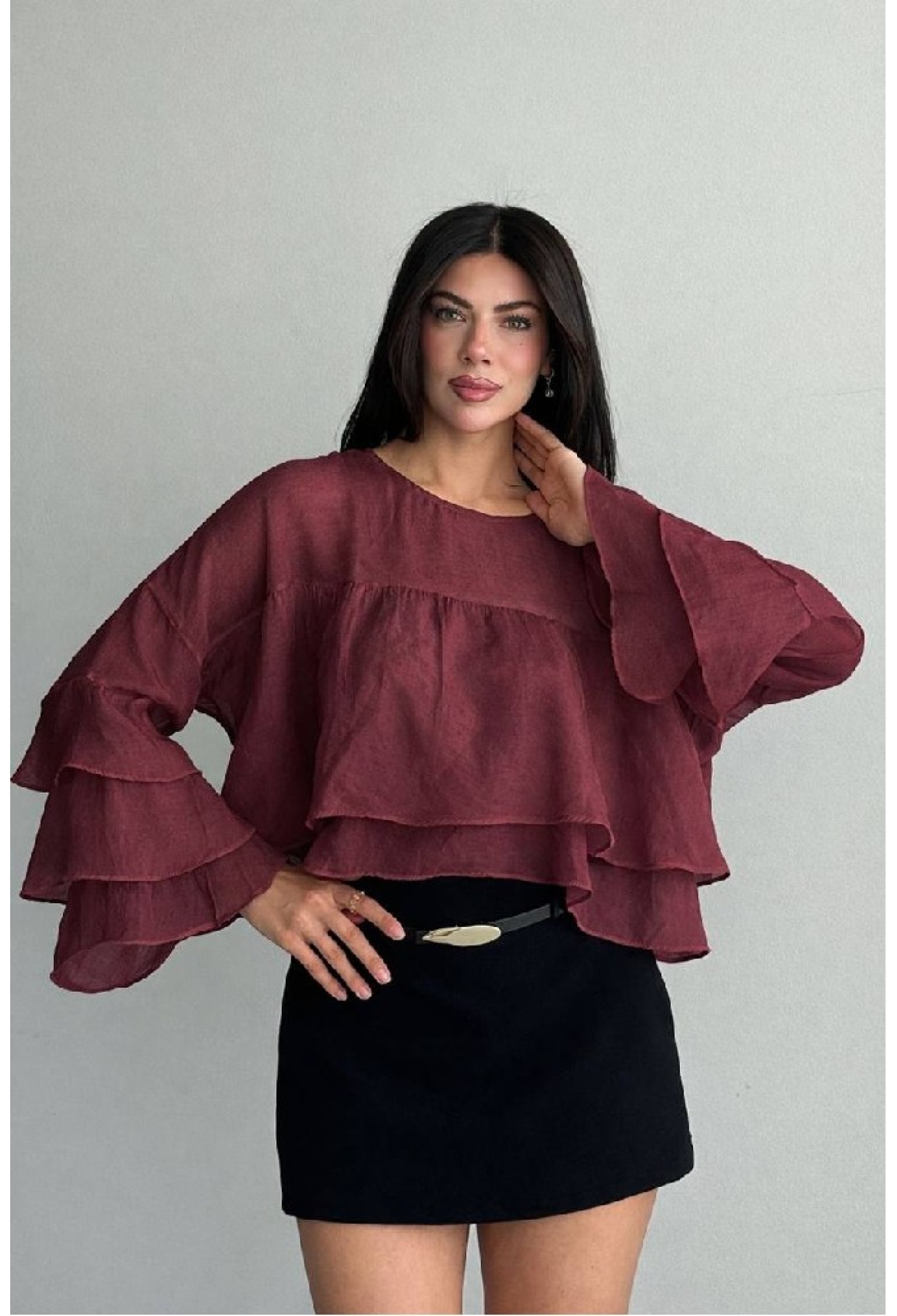 Claret Red Oversized Blouse With Ruffle Sleeves - Brand: Mistix - Women & Kids, Baby Clothes Wholesale - TheBS Women