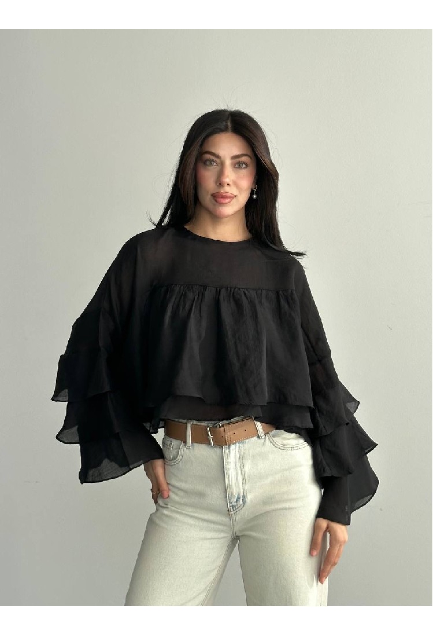 Ruffle Sleeve Crop Blouse - Brand: Mistix - Women & Kids, Baby Clothes Wholesale - TheBS Women