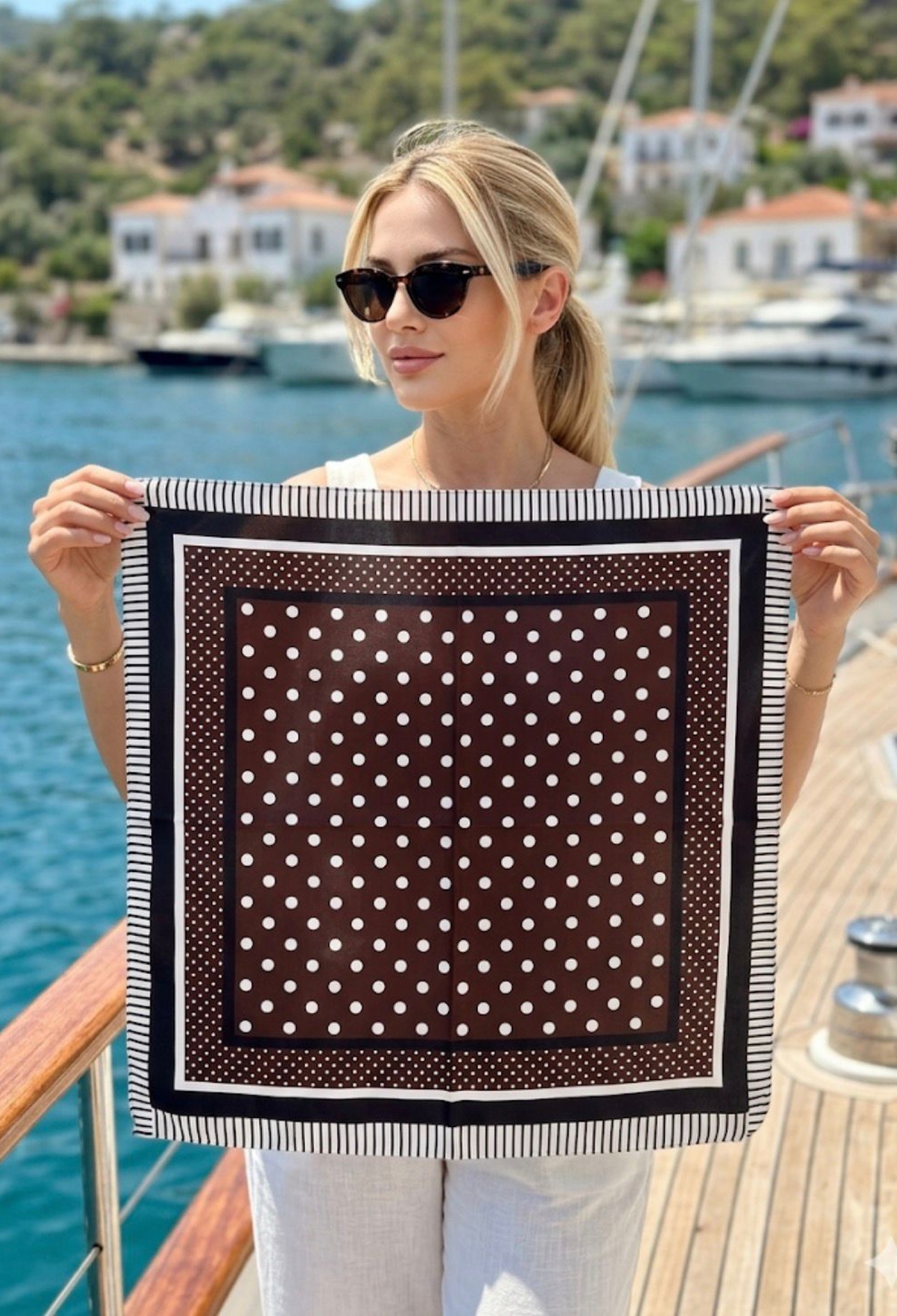 Brown Vintage Shawl With Polka Dot & Striped Patterns - Brand: Axesoire - Women & Kids, Baby Clothes Wholesale - TheBS Women