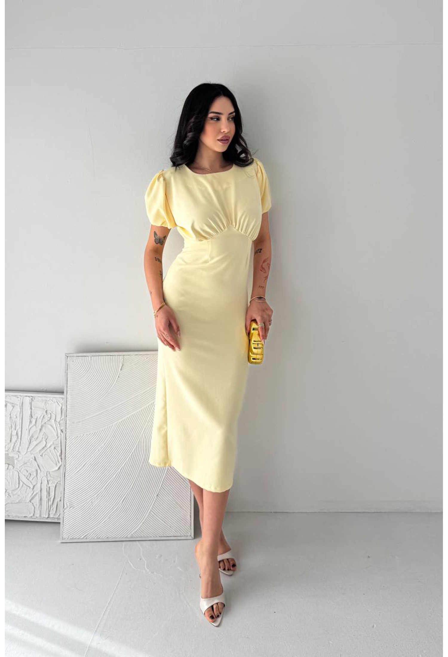 ElegantSheath Dress With Puff Short Sleeves - Brand: Mode Roy - Women & Kids, Baby Clothes Wholesale - TheBS Women