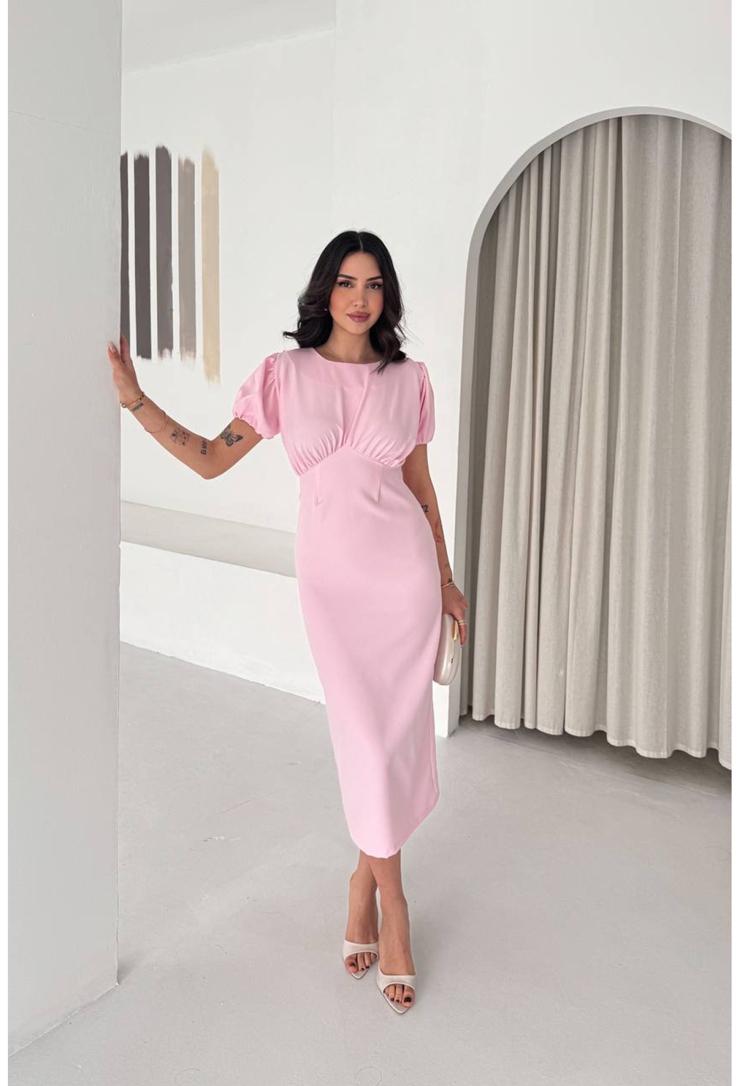 ElegantSheath Dress With Puff Half Sleeves - Brand: Mode Roy - Women & Kids, Baby Clothes Wholesale - TheBS Women