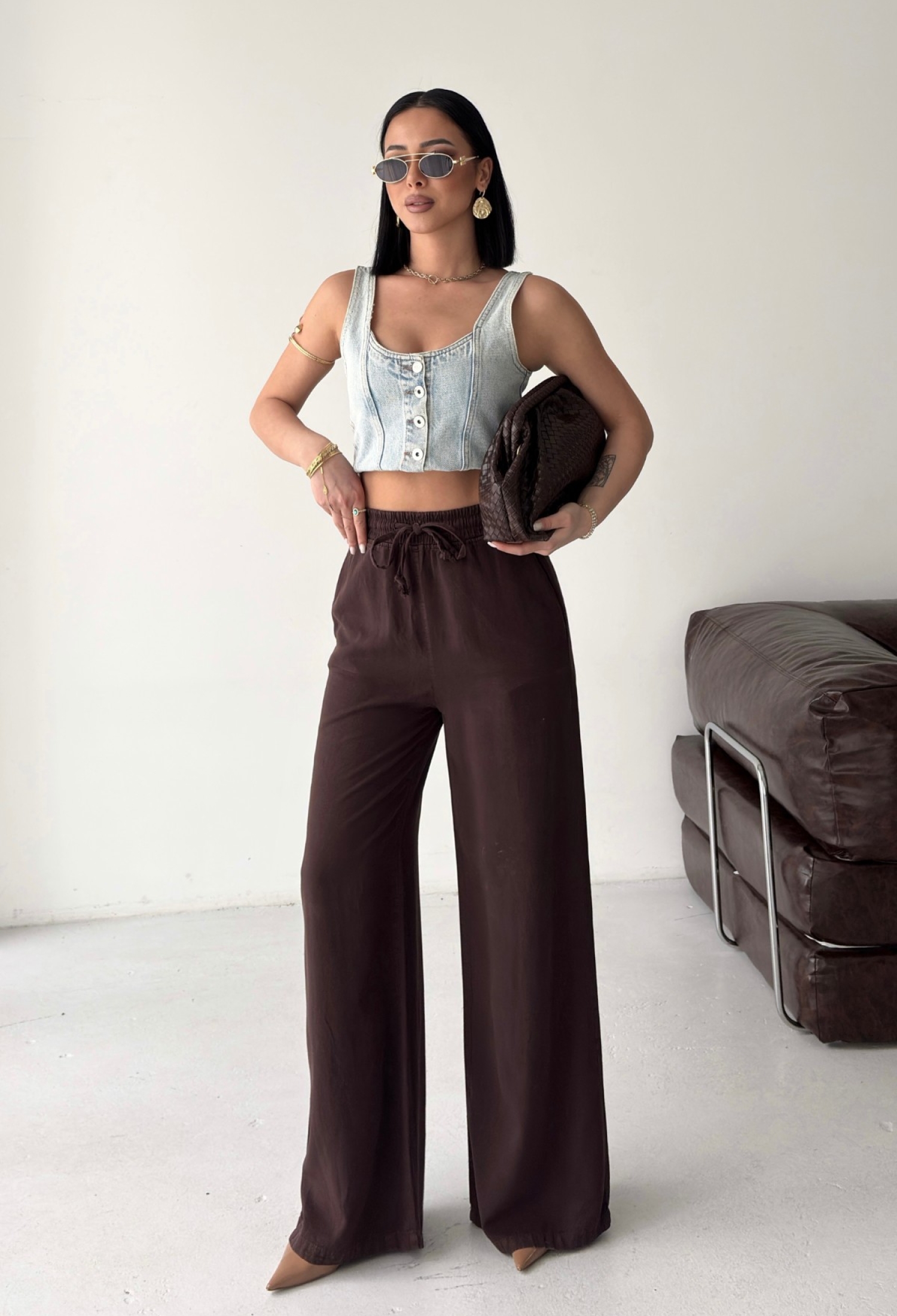 Brown Palazzo Pants With High Waist And Wide Leg - Brand: XLove - Women & Kids, Baby Clothes Wholesale - TheBS Women