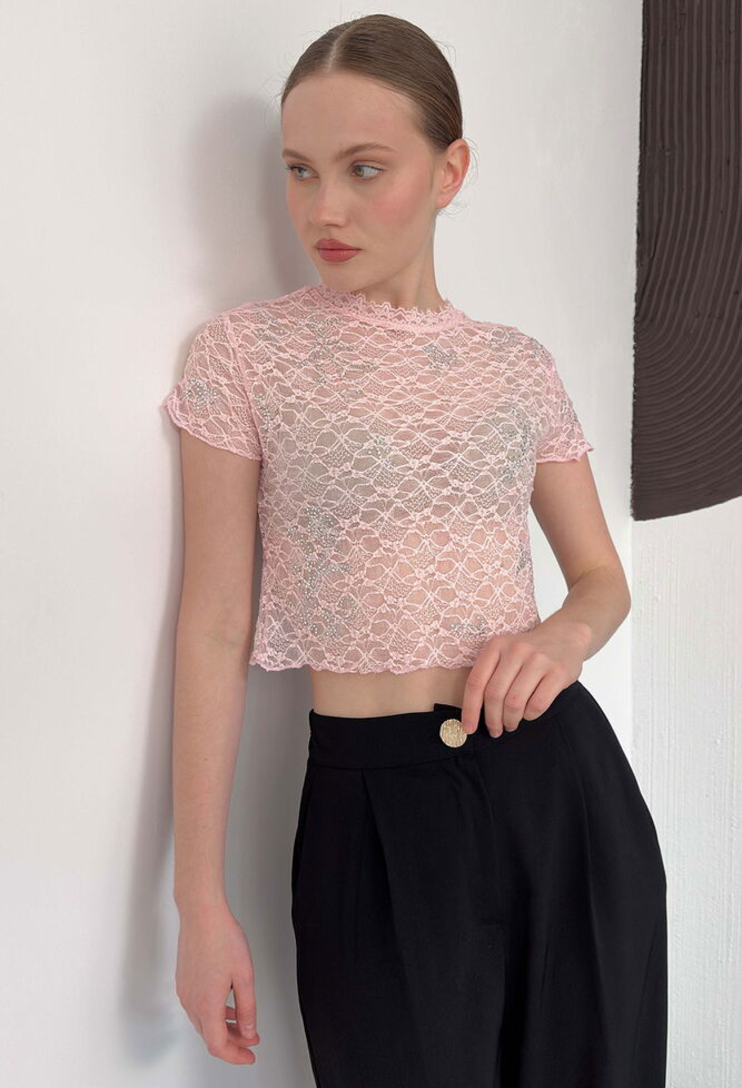 Slim Fit Crop Blouse With High Neck - Brand: Topshow - Women & Kids, Baby Clothes Wholesale - TheBS Women