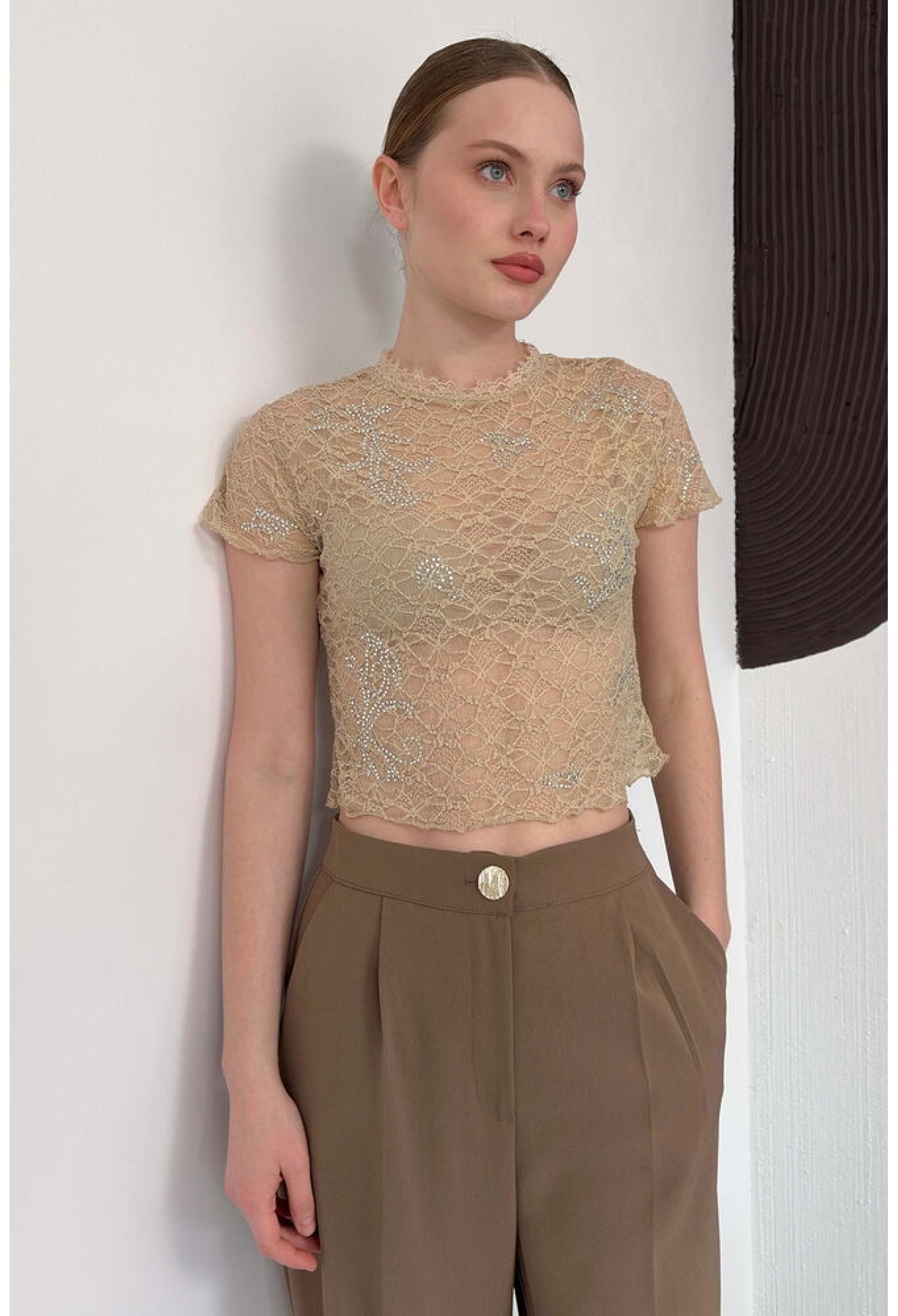 Beige Elegant Glam Sexy Casual Blouse - Brand: Topshow - Women & Kids, Baby Clothes Wholesale - TheBS Women