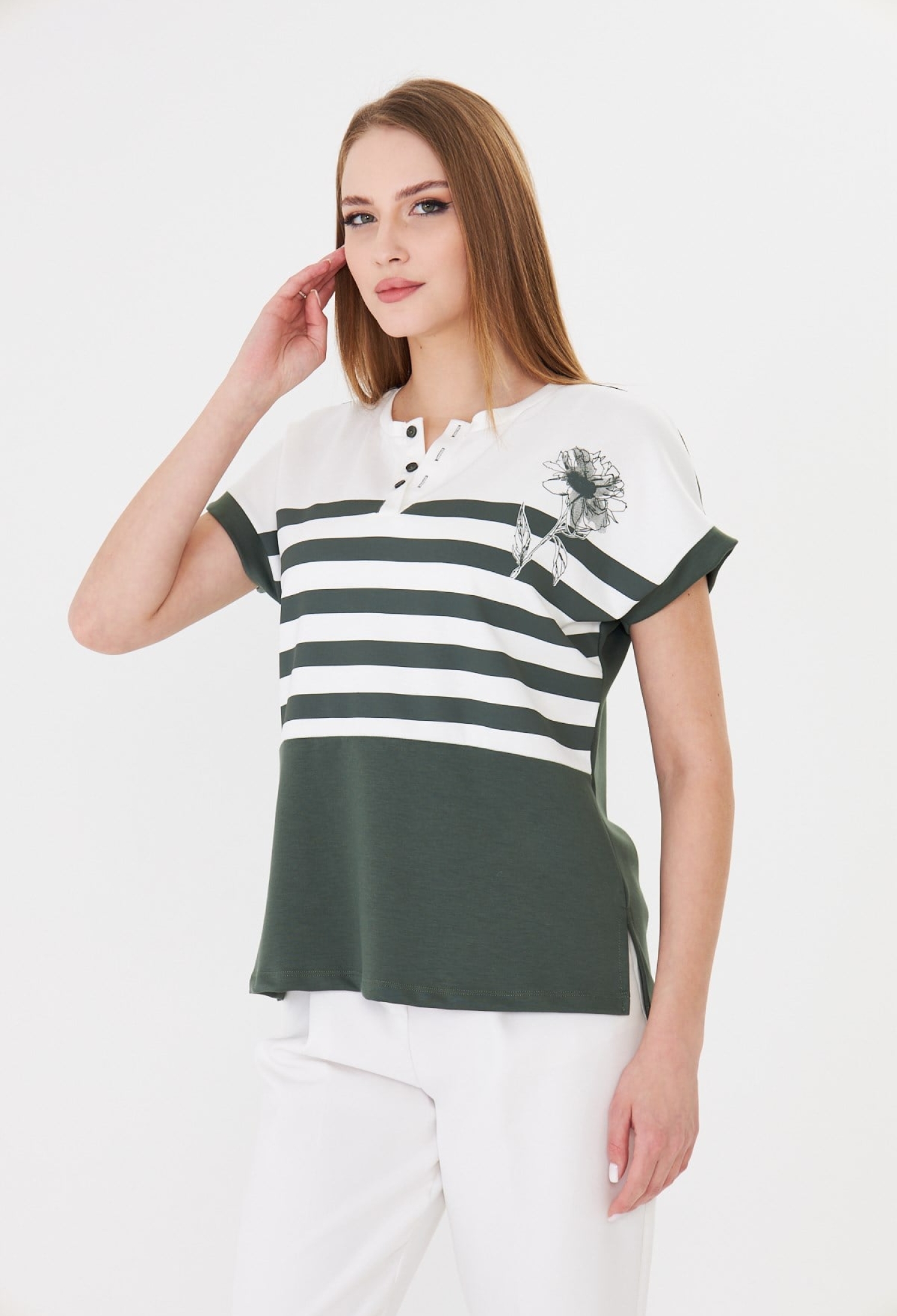 White Casual Streetwear Tshirt With Striped Floral Pattern - Brand: Sortie Collection - Women & Kids, Baby Clothes Wholesale - TheBS Women