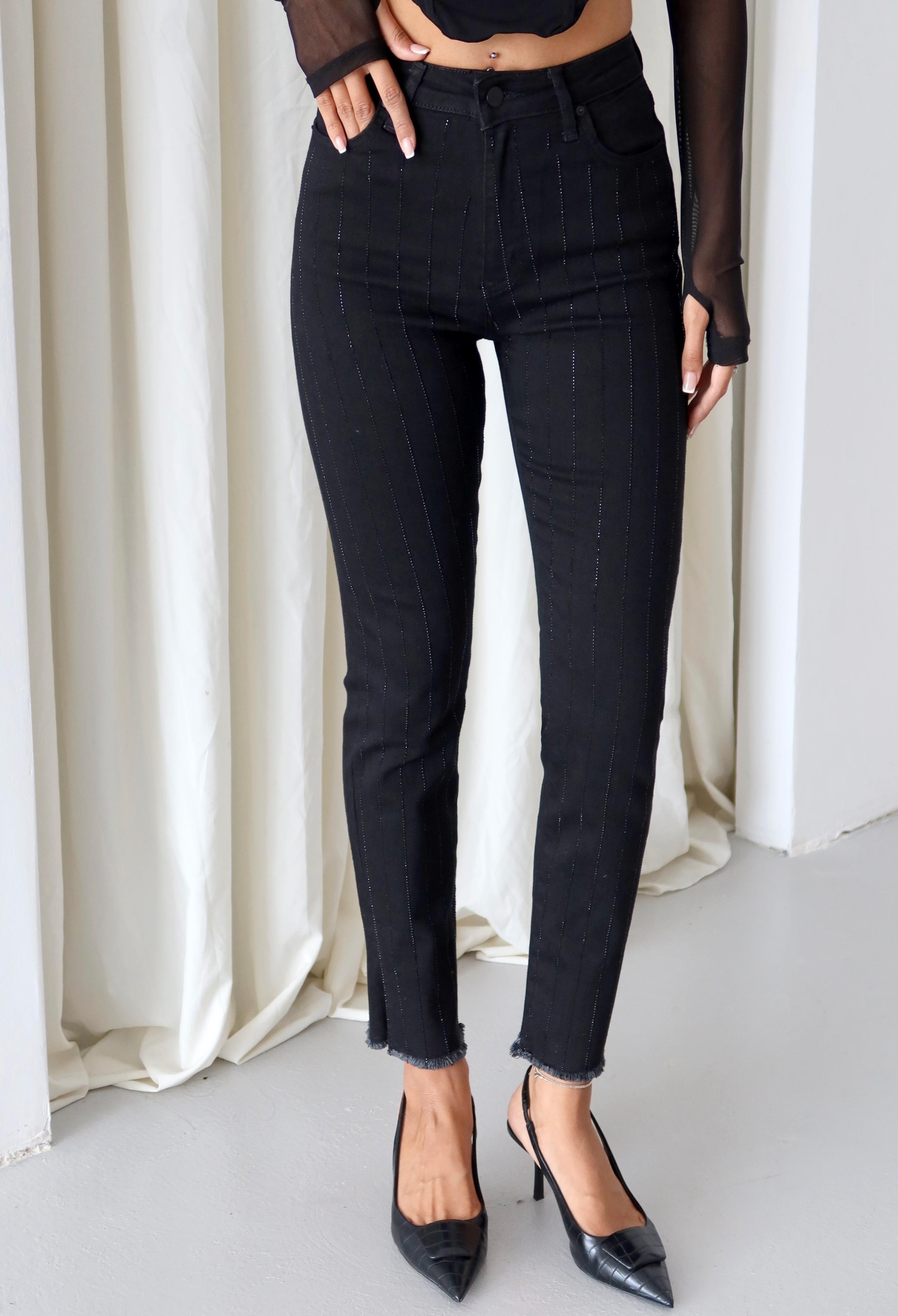 Striped Mom Jeans High Waist Cropped - Brand: LACARINO - Women & Kids, Baby Clothes Wholesale - TheBS Women
