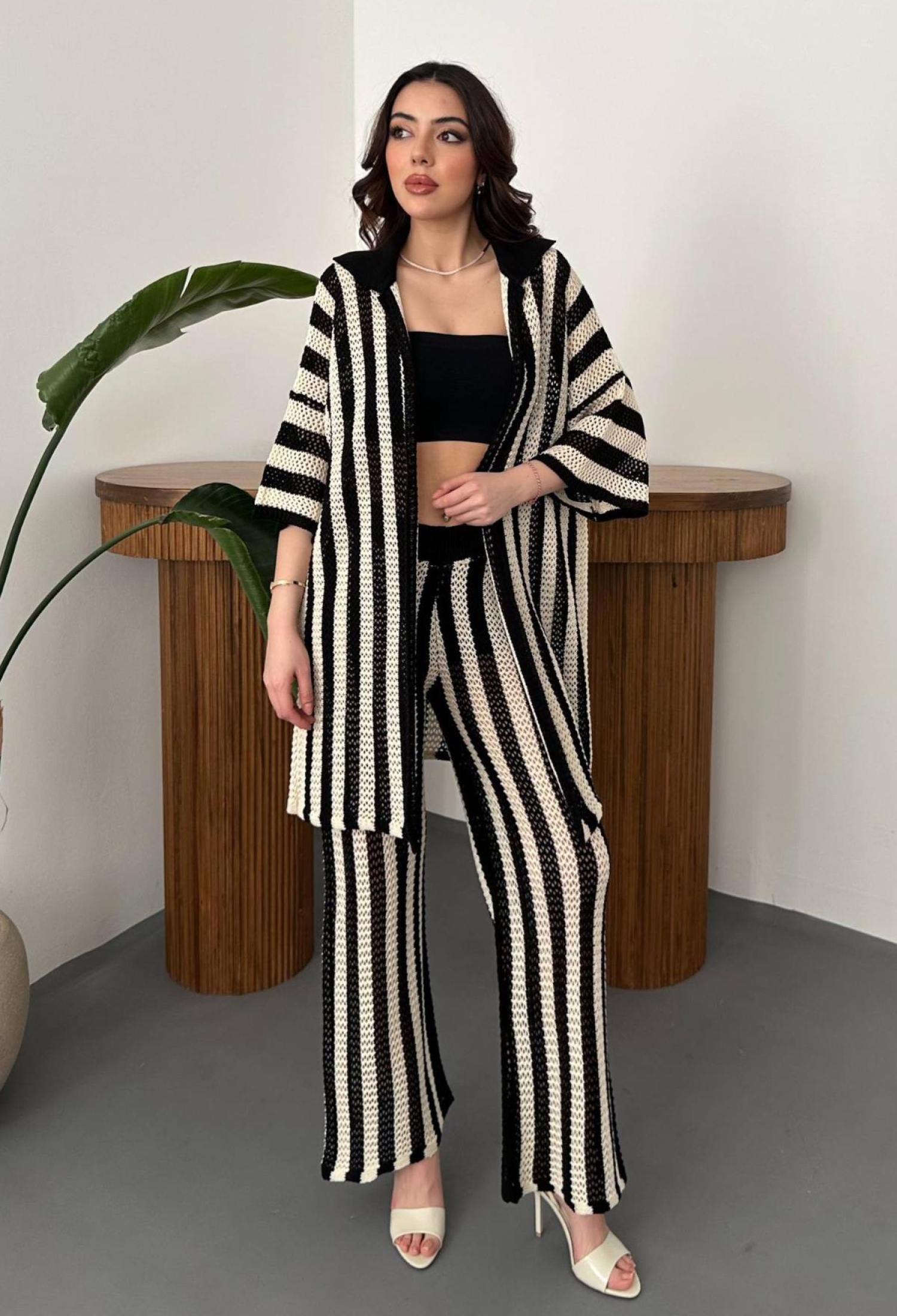 Striped Palazzo Set With Zip Up Closure - Brand: Elisa - Women & Kids, Baby Clothes Wholesale - TheBS Women