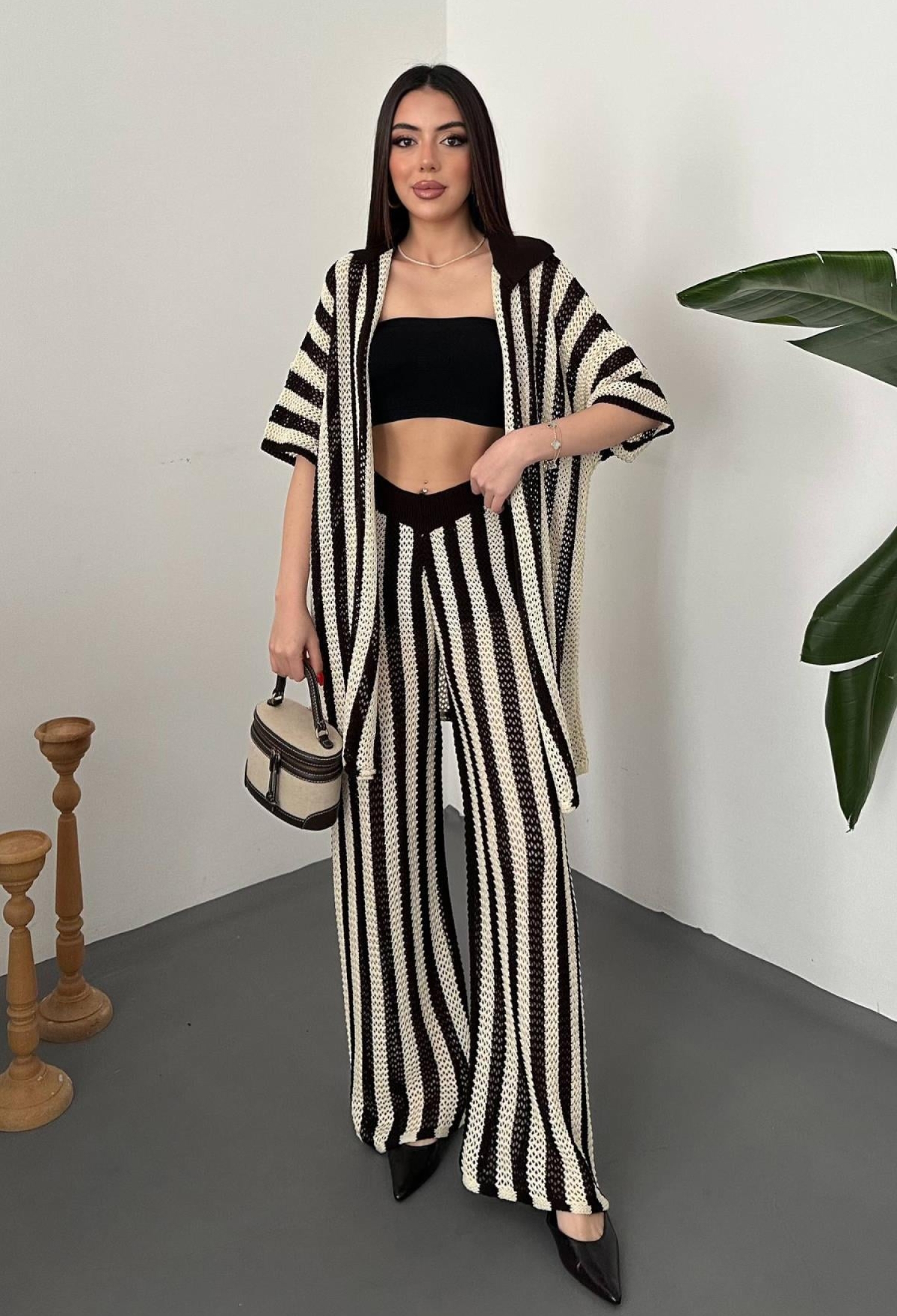 Black Casual Striped Palazzo Set - Brand: Elisa - Women & Kids, Baby Clothes Wholesale - TheBS Women