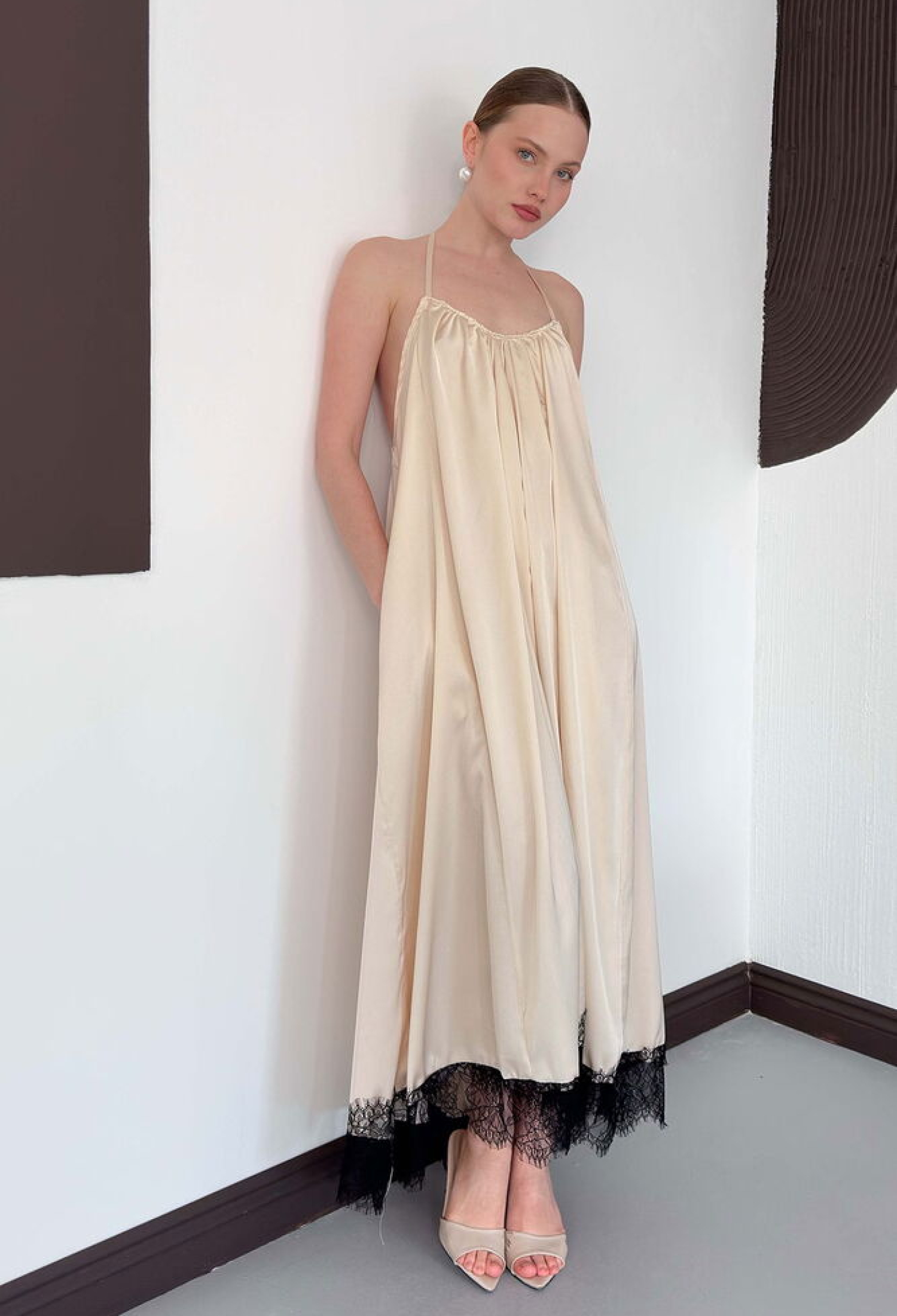 Beige Sexy Elegant Slip Dress Maxi Halter Neck - Brand: Topshow - Women & Kids, Baby Clothes Wholesale - TheBS Women