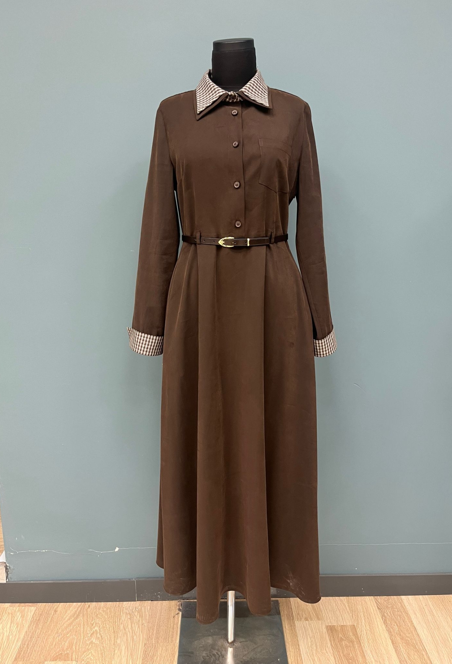 Brown Modest Casual Shirt Dress Maxi - Brand: SOUL - Women & Kids, Baby Clothes Wholesale - TheBS Women