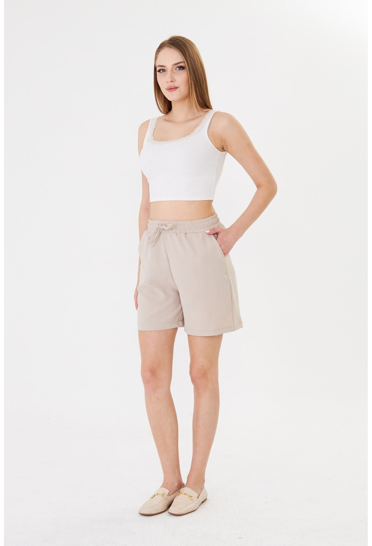 Beige Casual Sport Sweat Shorts - Brand: Sortie Collection - Women & Kids, Baby Clothes Wholesale - TheBS Women