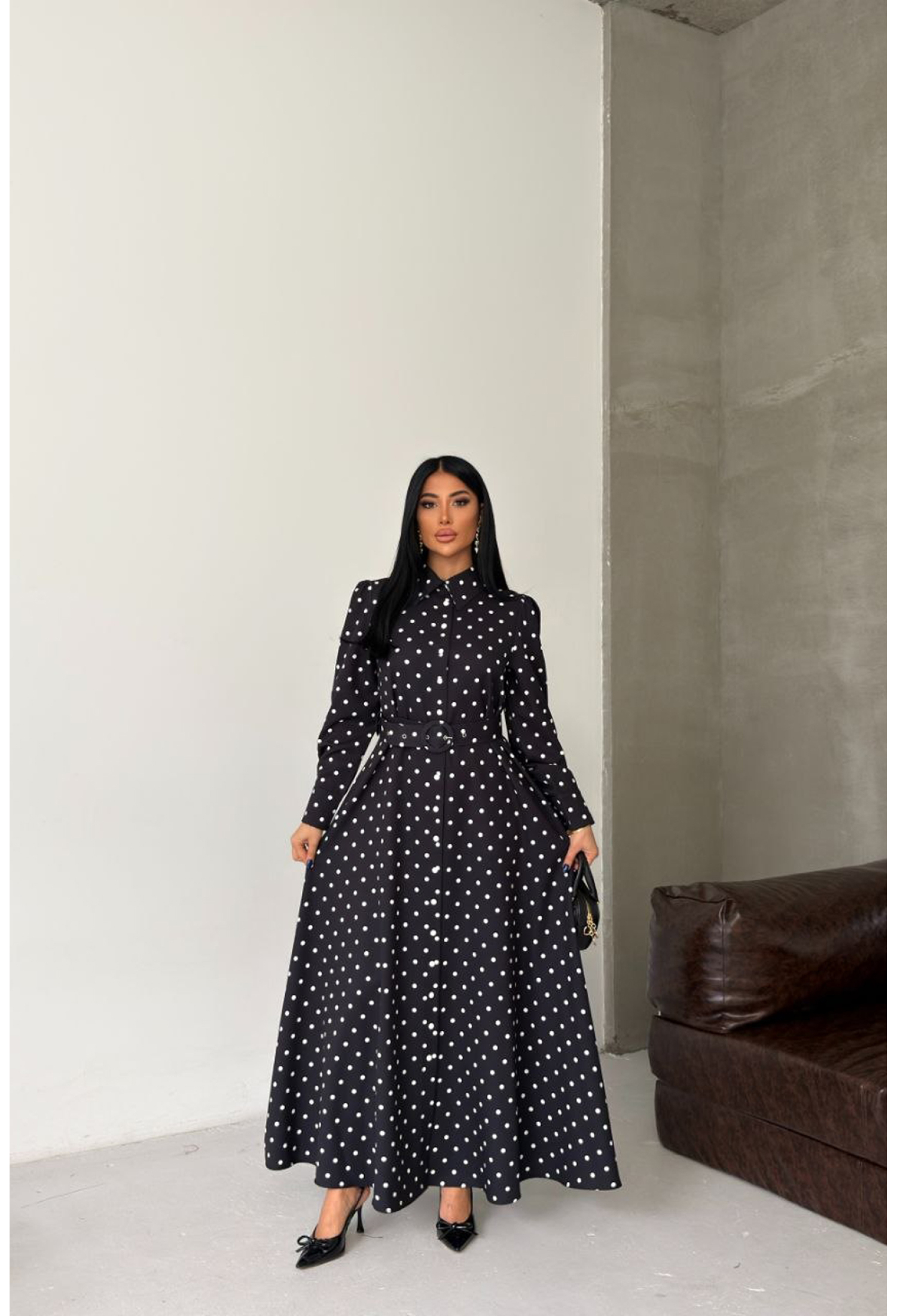 ElegantPolka Dot Shirt Dress With Polo Neck - Brand: Mode Roy - Women & Kids, Baby Clothes Wholesale - TheBS Women